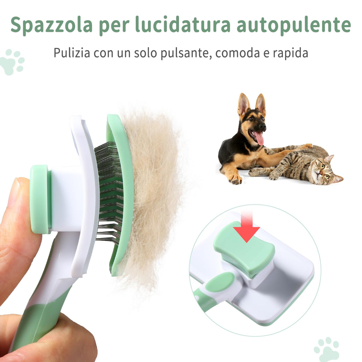Vinabo Cat Dog Comb Brush, Cat Brush Grooming Comb, Self Cleaning Slicker Brushes, Pet Grooming Tool with Cleaning Button for Dog Shedding Tools