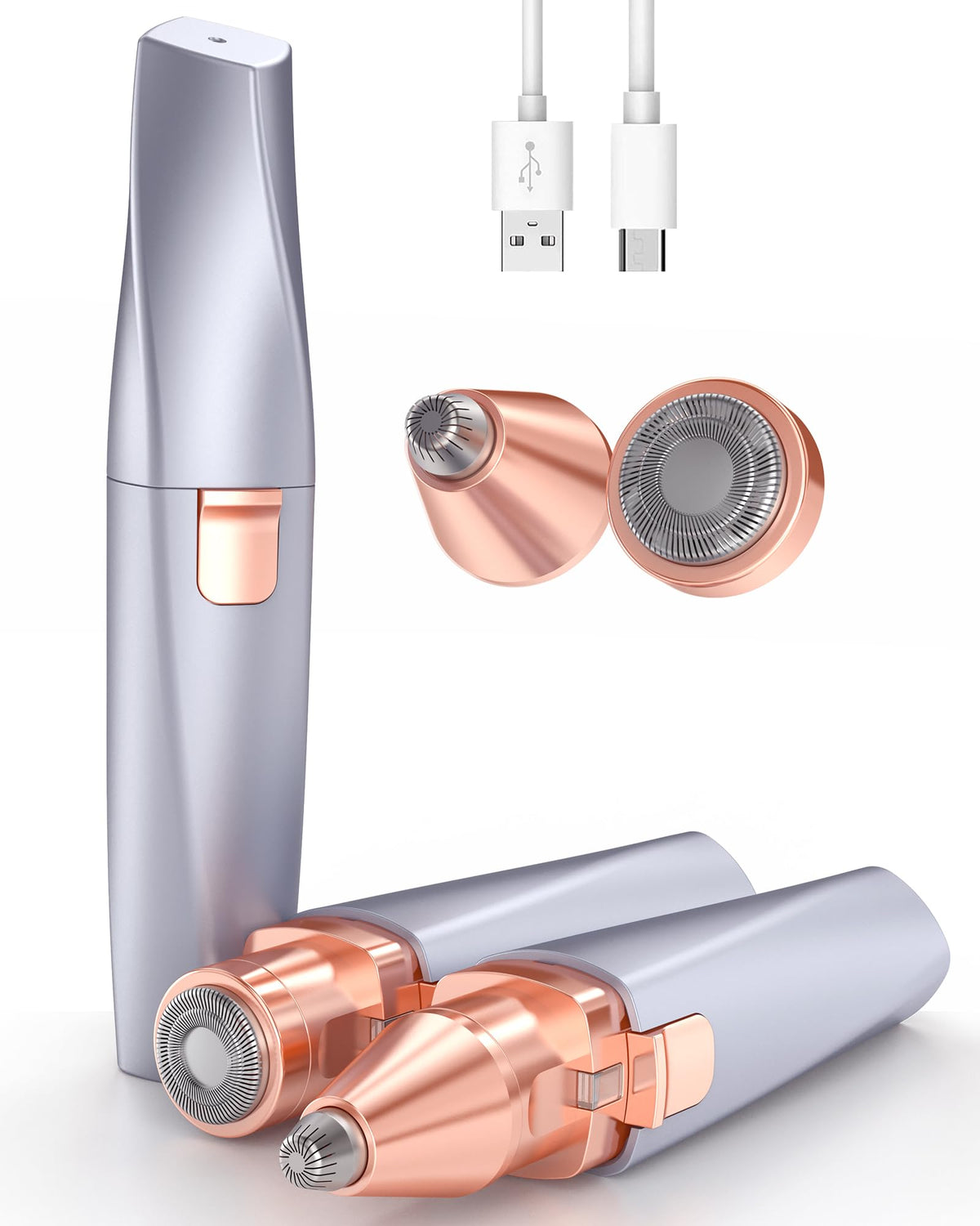 Eyebrow & Facial Hair Trimmer for Women: 2 in1 Rechargeable Facial Hair Removal and Eyebrow Shaver, Painless Shaving with Built-in LED Light - Perfect for Face, Lips, and Body