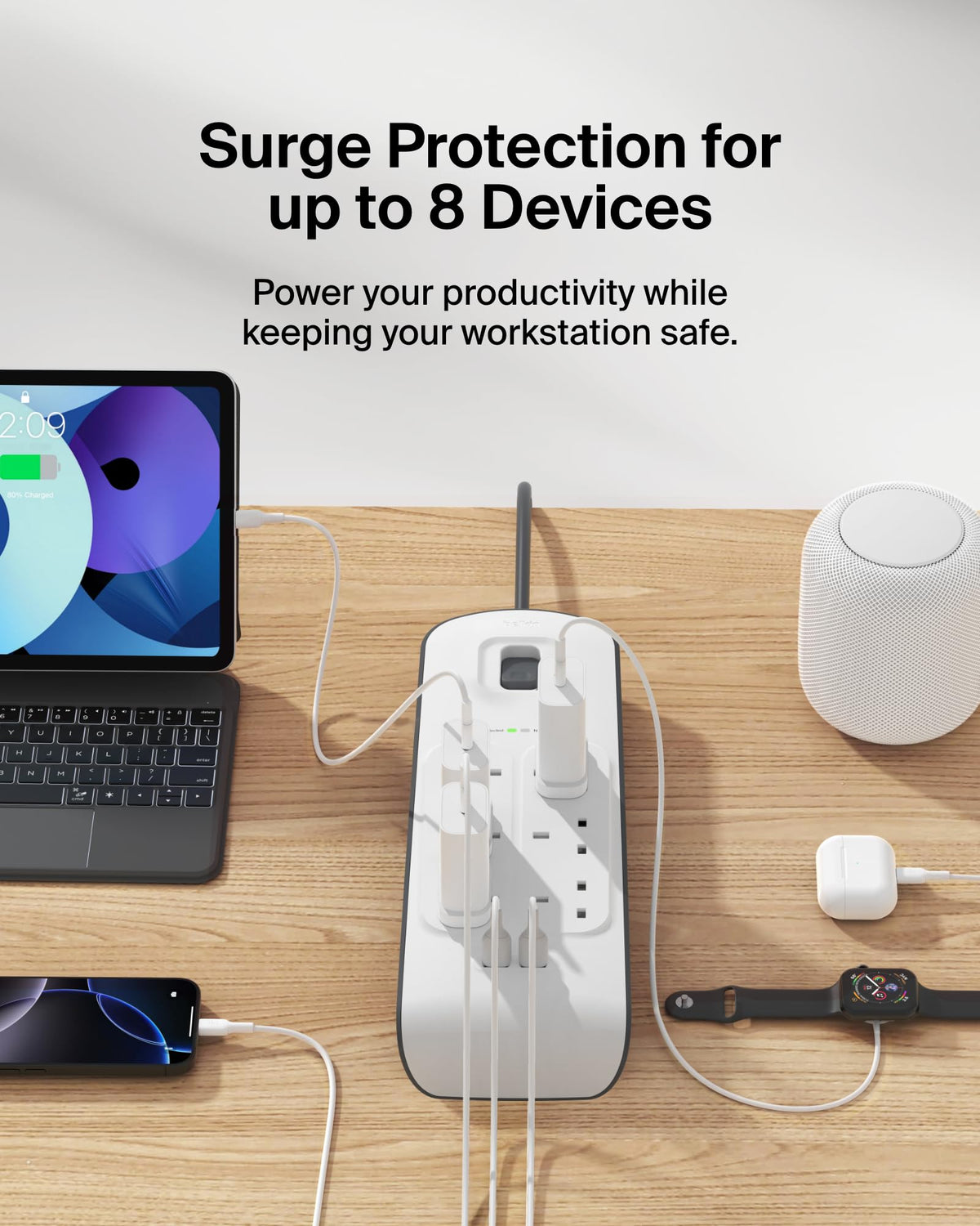 Belkin 4 Way/4 Plug 2 m Surge Protection Extension Lead Strip, White