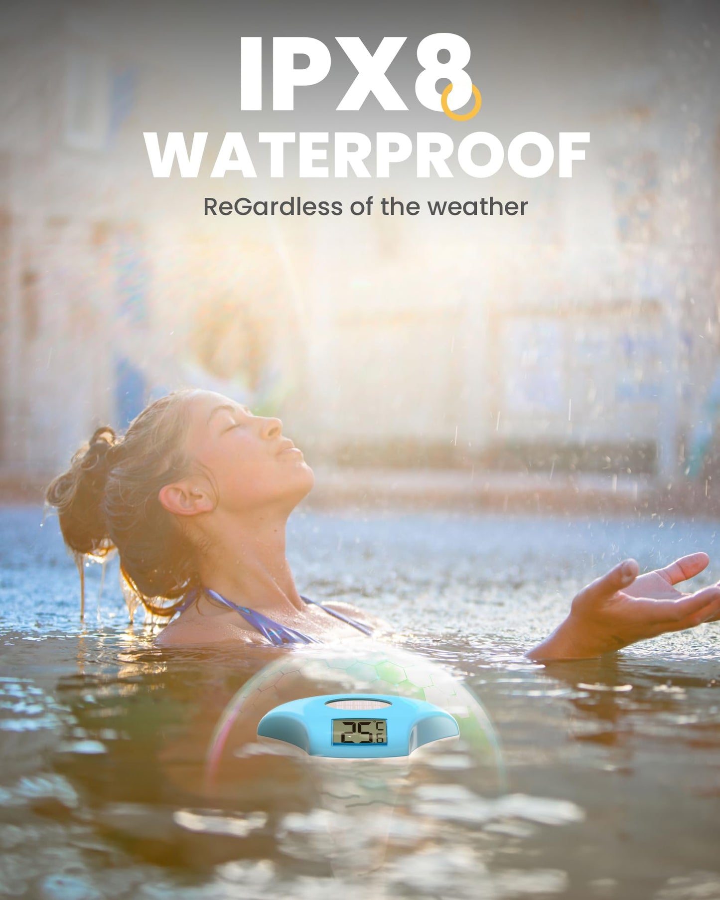 BALDR Solar Pool Thermometer Floating, with LCD Large Digital Display Easy to Read,IPX-8 Waterproof&Environment-Friendly Water Temperature Thermometer Suit for Swimming Pool, Ice Bath, Jacuzzi Hot Tub