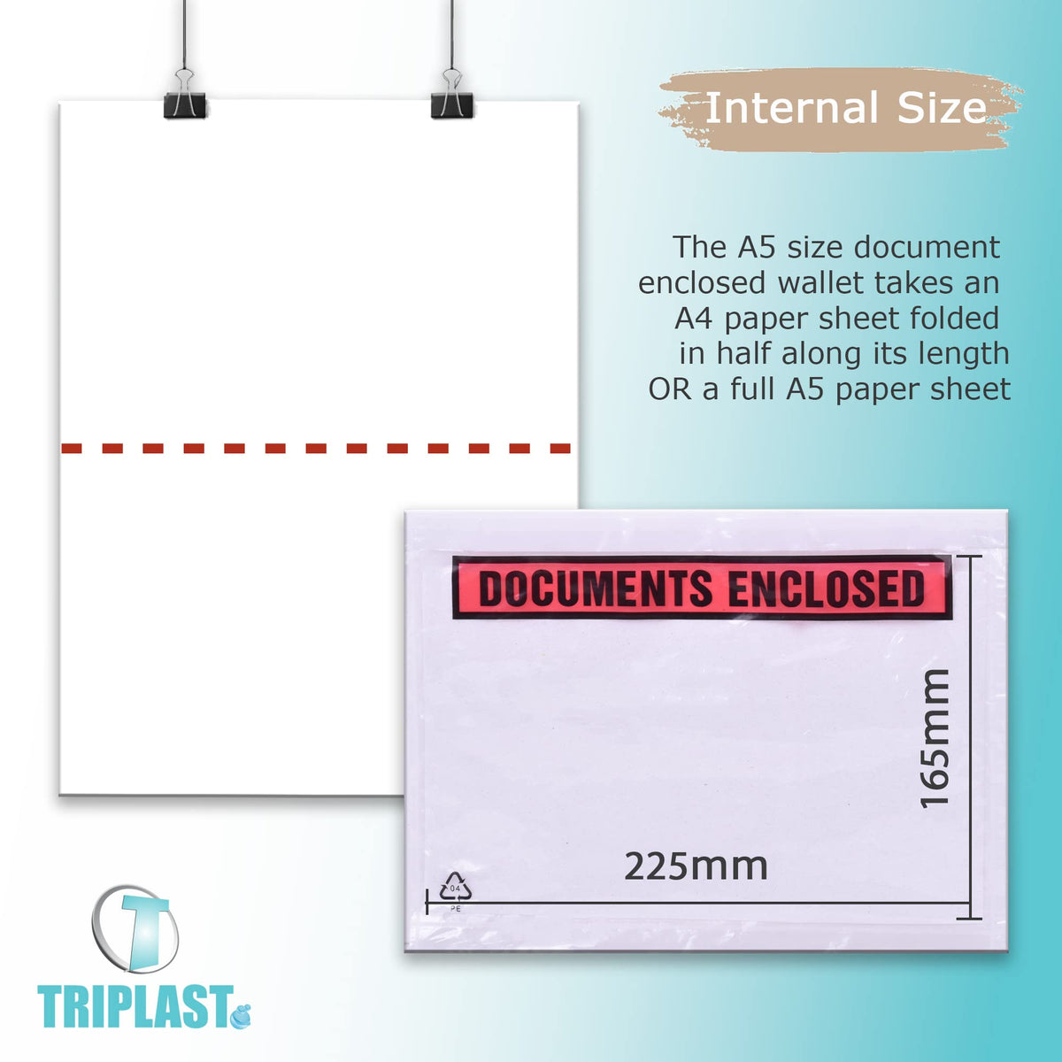 Triplast 200 x DL Printed Document Enclosed Wallet (230 x 110 mm) | Peel & Seal Clear Plastic Envelopes/Sleeves/Pockets/Wallets | Attach Invoices, Packing Lists & Delivery Notes to Parcels