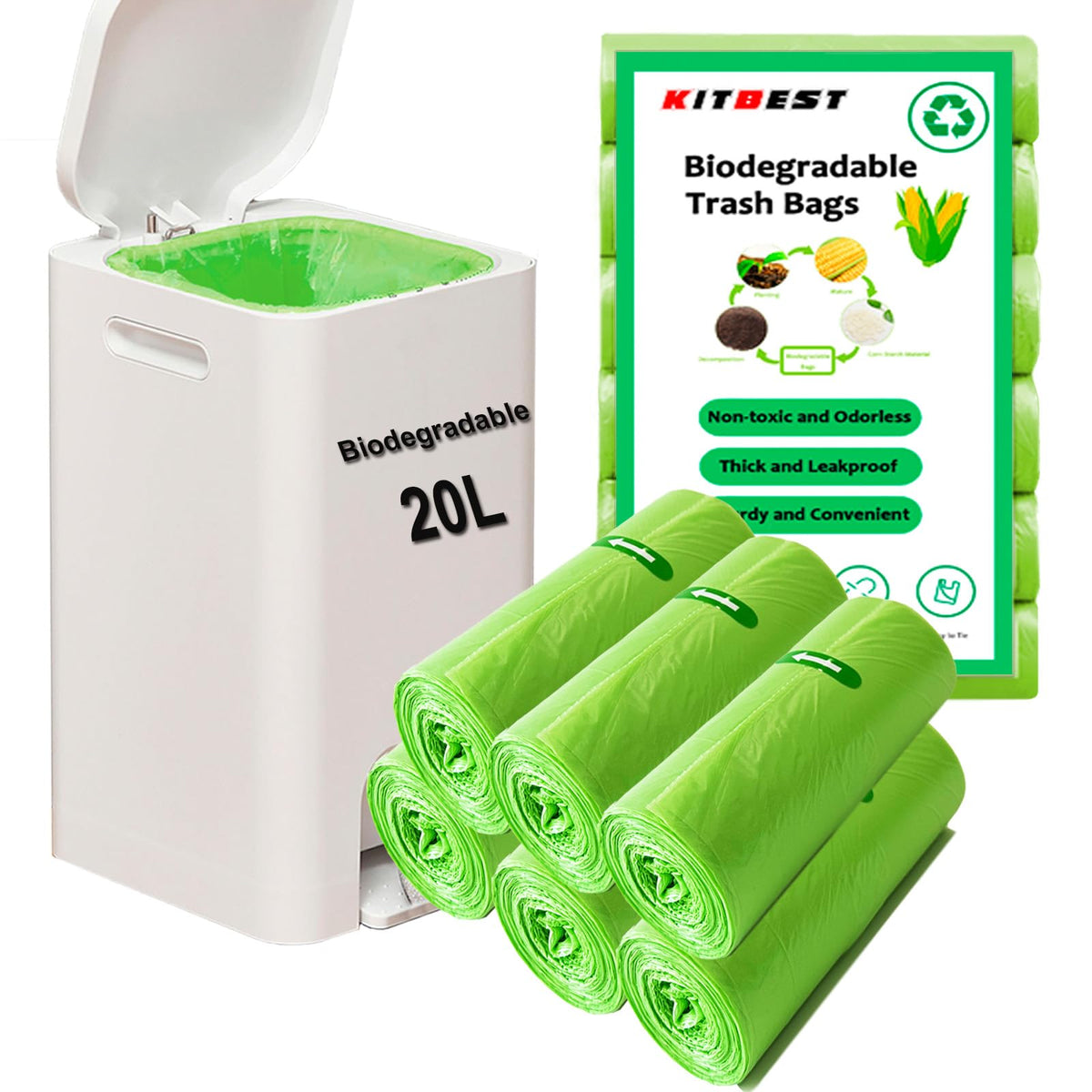 KITBEST 10L Biodegradable Bin Liners 120 Count Food Waste Trash Bags Small