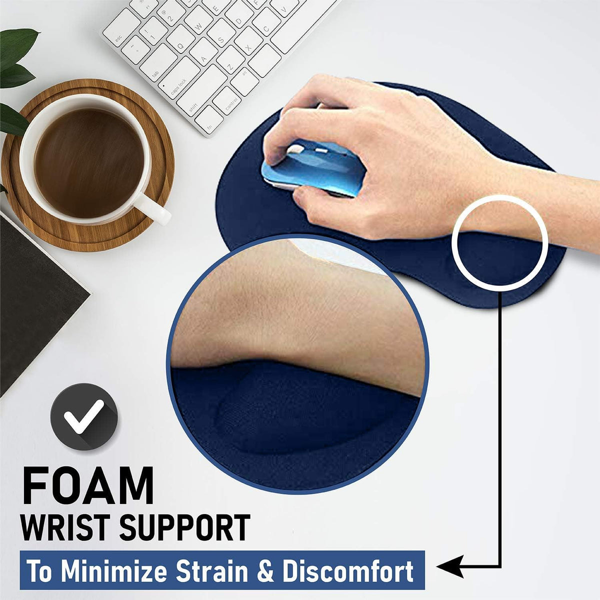 Mouse Mat ANTI-SLIP COMFORT MOUSE PAD MAT WITH GEL FOAM REST WRIST SUPPORT FOR PC LAPTOP (Blue, Regular)
