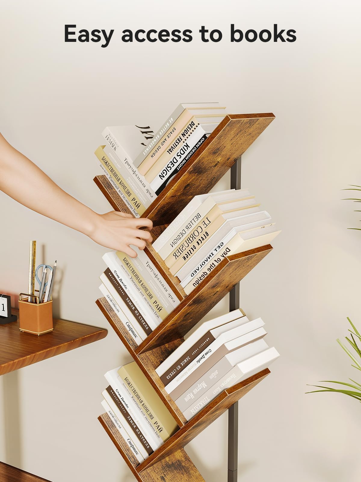 Coleshome Tree Bookshelf, 6-Tier Floor Standing Bookcase, Bookcases suitable for bedrooms and living rooms, Wooden bookshelves suitable for bedrooms and living rooms, White