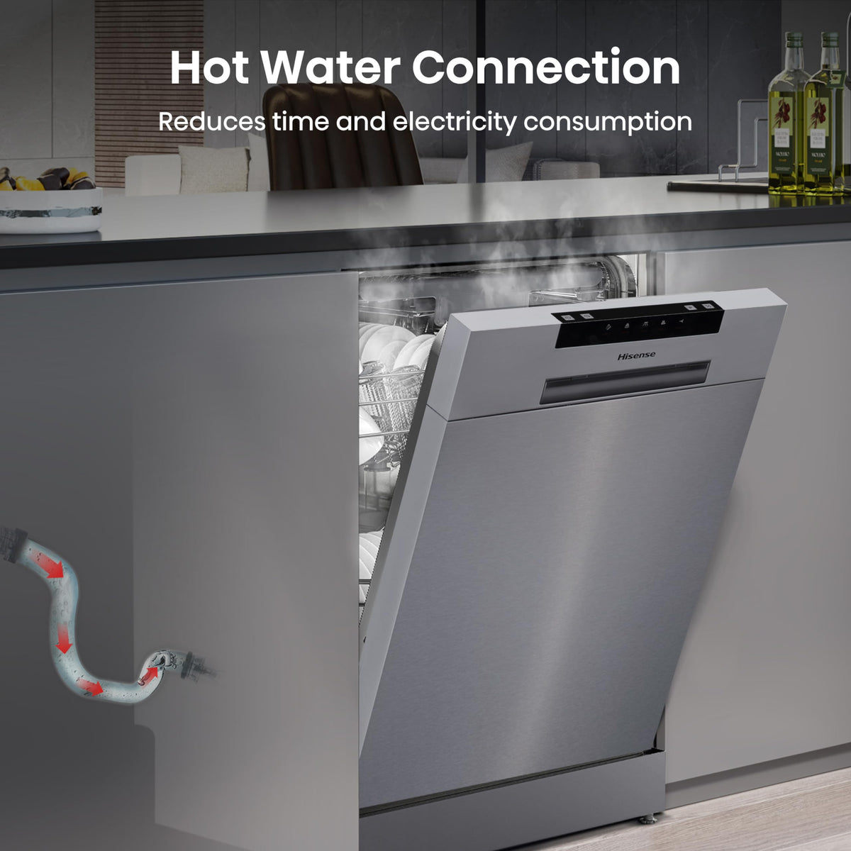 Hisense HS523E15WUK Slimline 10 Places Free Standing Dishwasher White with 30 Minutes Quick Wash [Energy Class E]