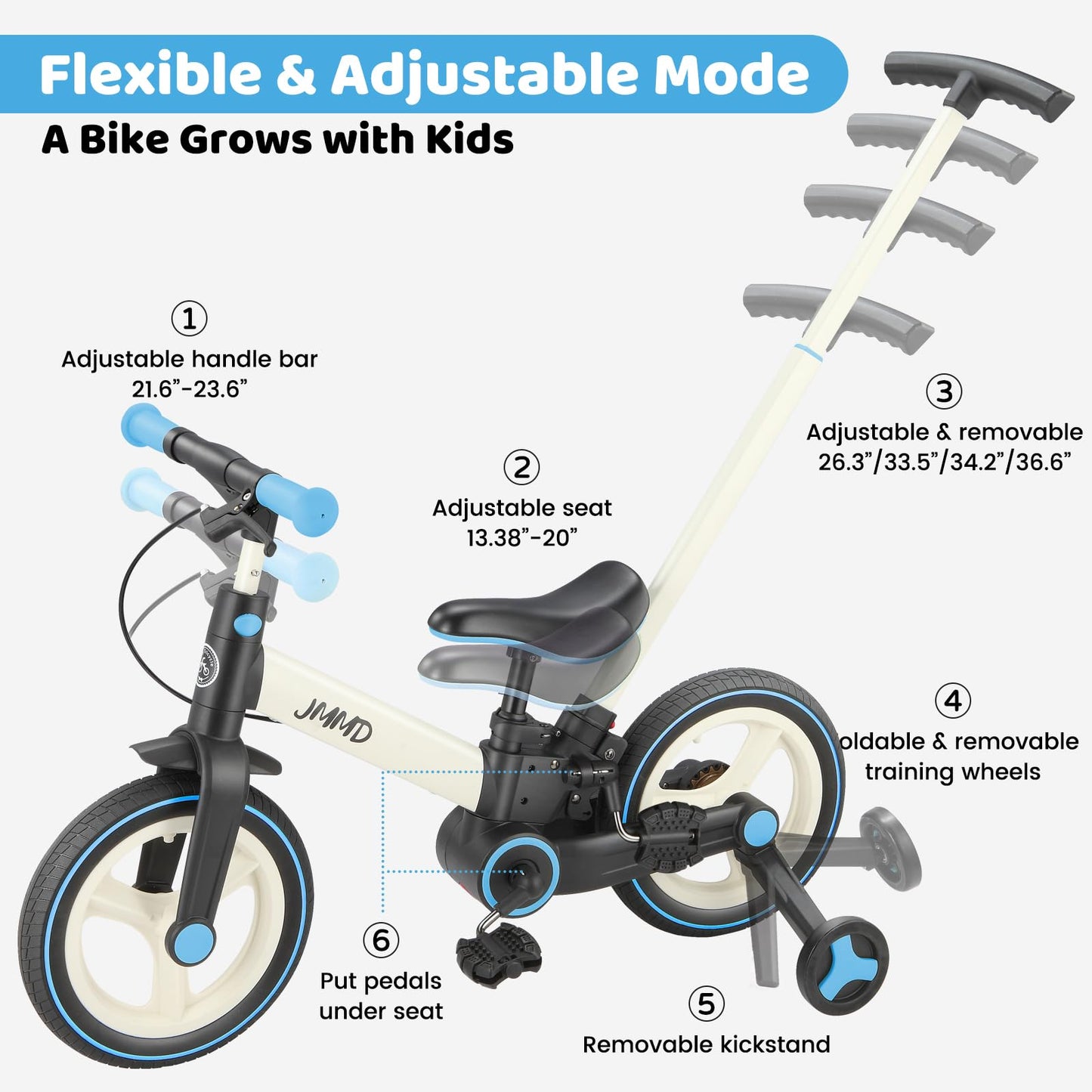 JMMD 6-in-1 Convertible Toddler Balance Bike to Pedal Bike — Ages 18 Months to 5 Years