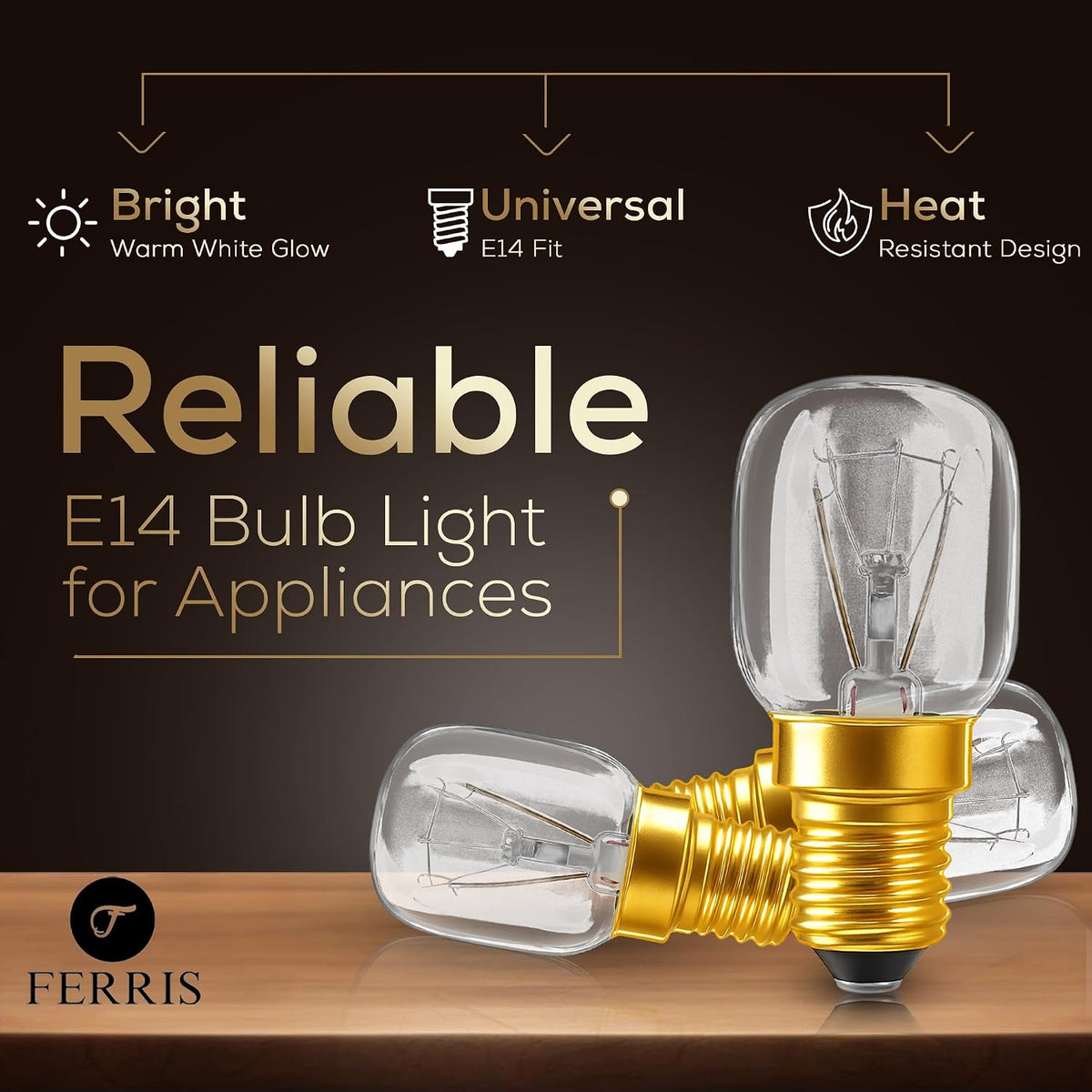FERRIS 3 Pack E14 Oven Bulbs 25W | Ultra Heat-Resistant >320°C | 2700K Warm White Dimmable SES Incandescent Light | Long Life Small Screw Bulb for Ovens, Microwaves, Fridges & Salt Lamps