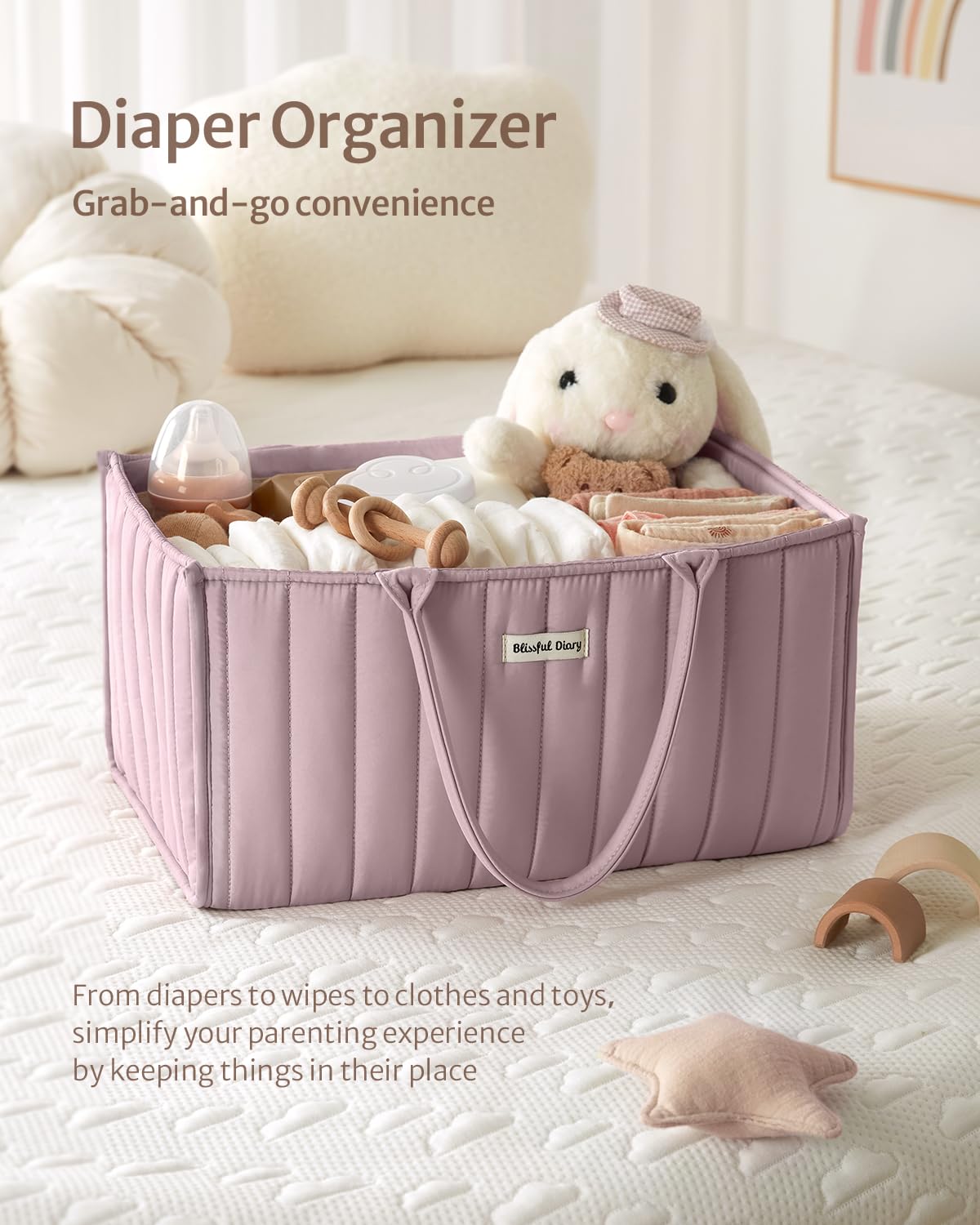 Blissful Diary Nappy Caddy Organiser, Baby Diaper Caddy for Nappy Station, Stylish Storage Basket for Newborn Essentials, Baby Shower Gifts for Girl or Boy, Woodland Cream