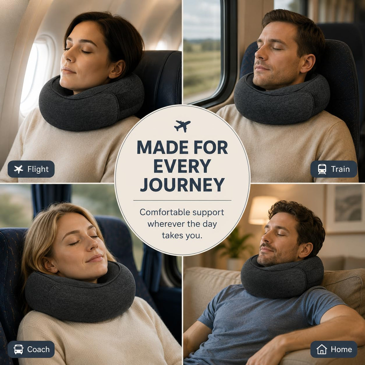 Memory Foam Travel Neck Pillow, 360° Support with Eye Mask&Earplugs