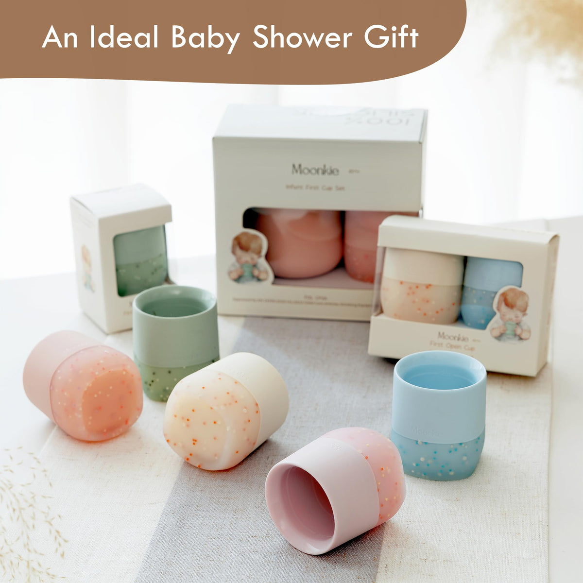 Moonkie Baby Cup | Silicone Open Cup Baby from 6 Months | Weighted Base (Anti-Tip) | BPA Free | Capacity Markings | 60ml (Ether)