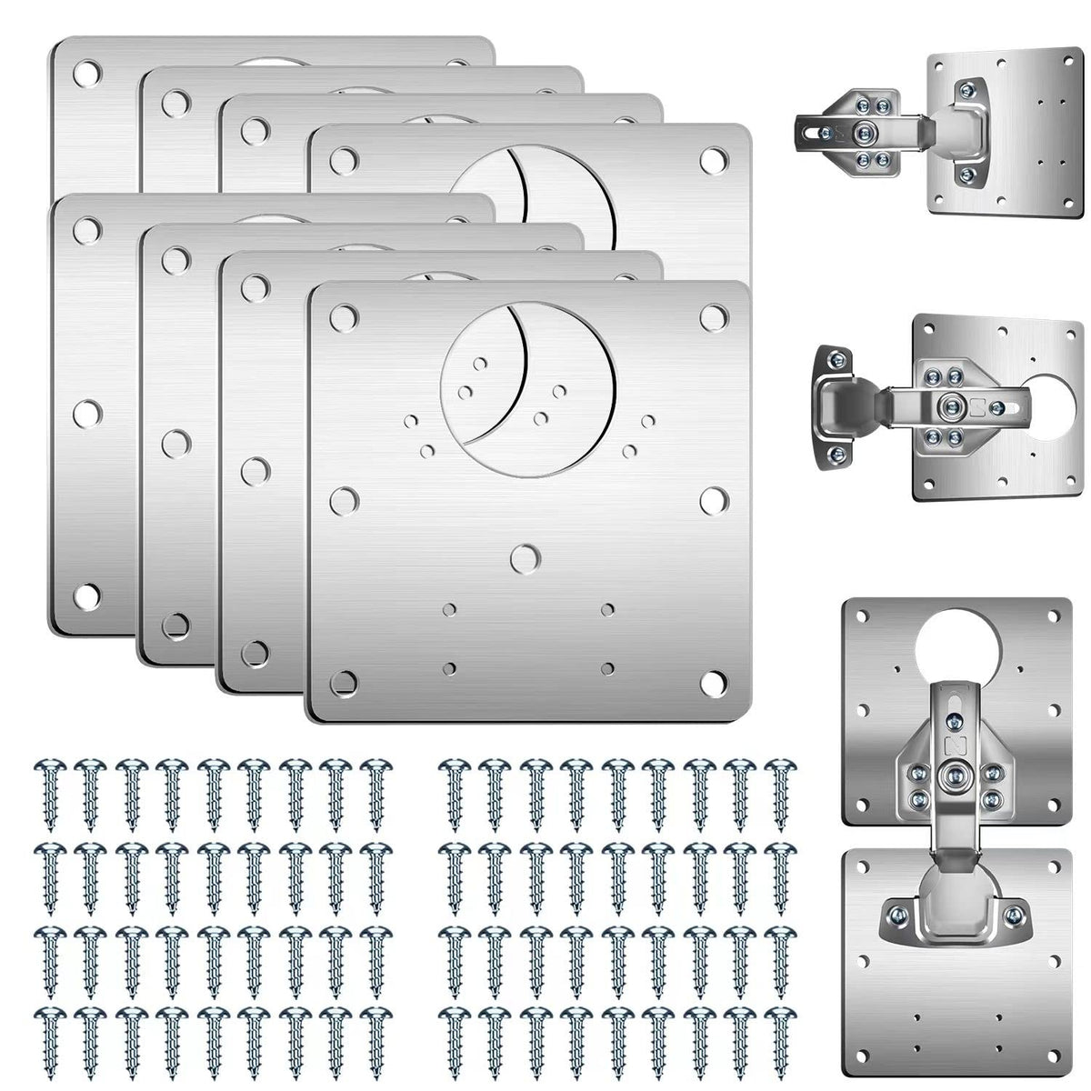 Hinge Repair Plate,4PCS Cabinet Hinge Repair Plate with Customized Screws,Stainless Steel Kitchen Cupboard Door Hinge Repair Brackets with Holes