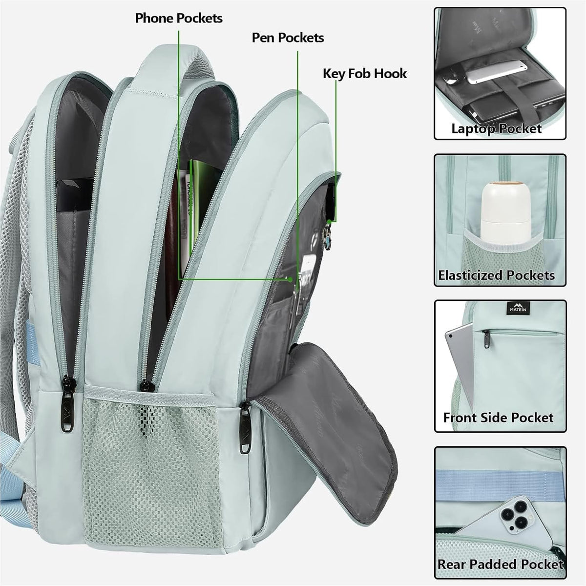 MATEIN Travel Laptop Backpack, Work Bag Laptop Bag, Rucksack for Men Work