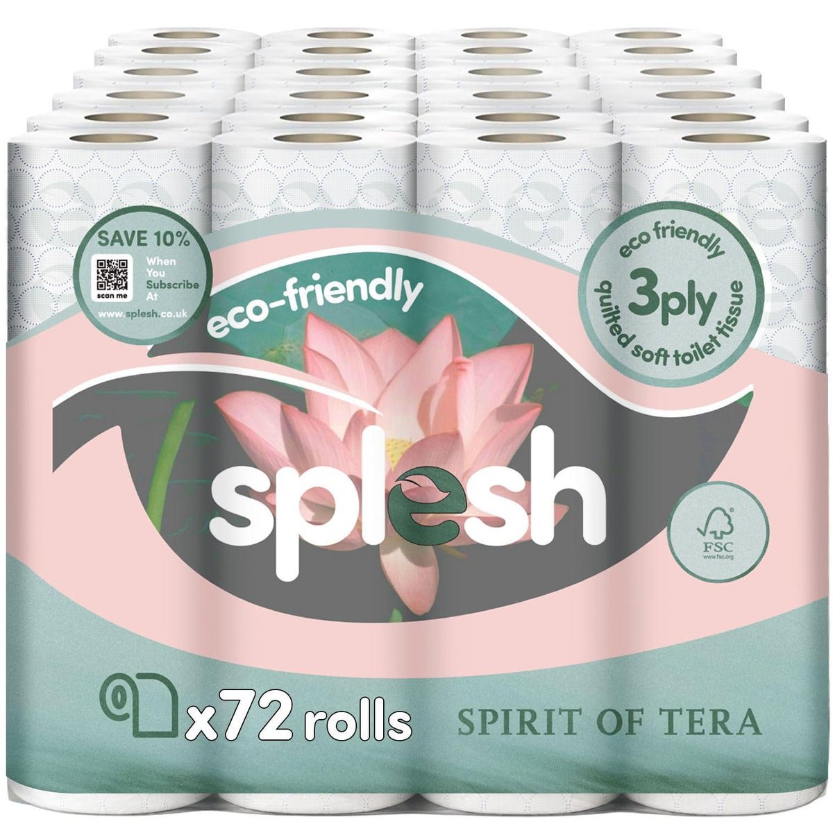 Splesh by Cusheen Toilet Roll 72 Rolls - Aloe Vera Scent Bulk Family Pack | Soft 3 Ply Quilted Bathroom Tissue Loo Rolls | Eco-Friendly, Sustainable Toilet Paper