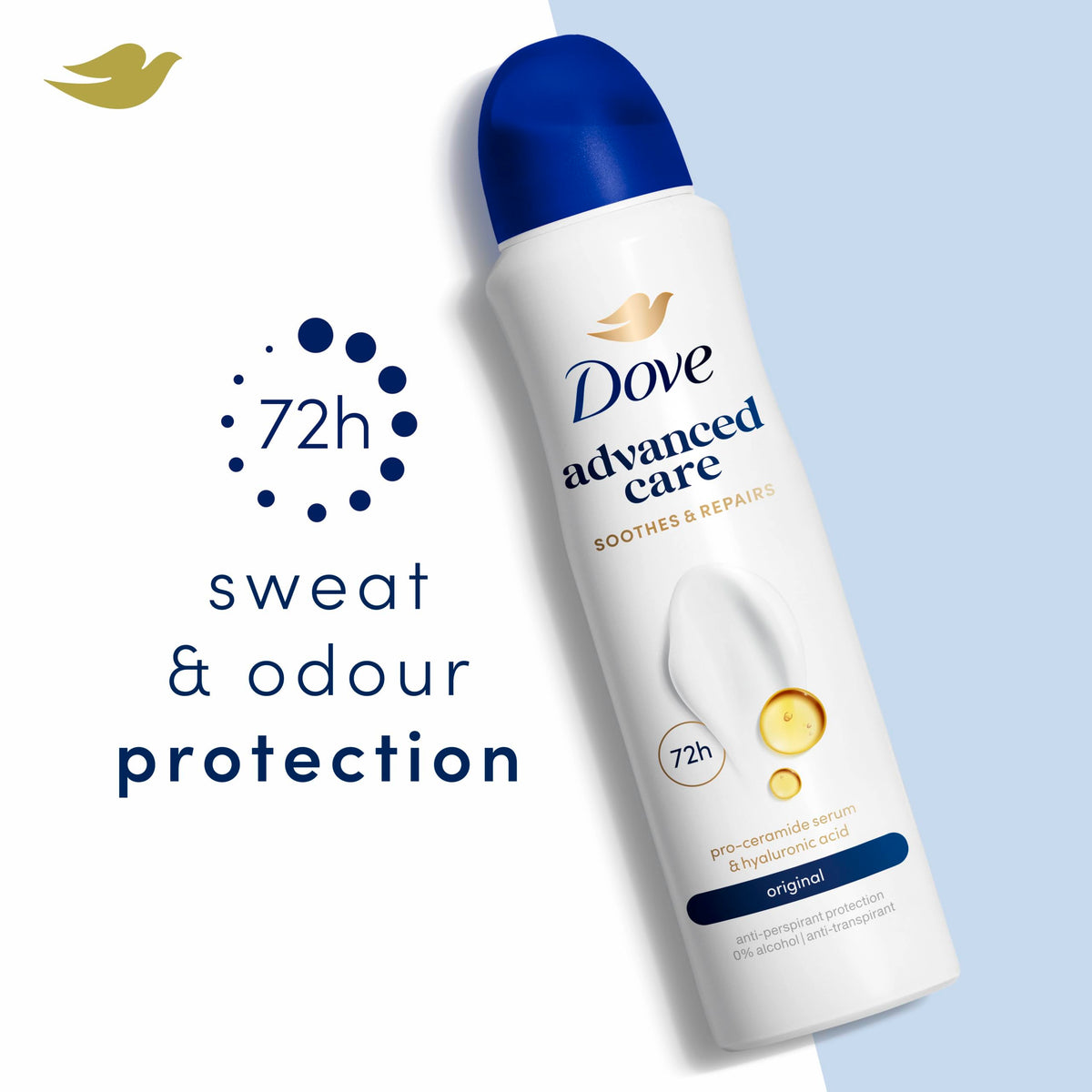 Dove Advanced Care Original Anti-Perspirant Aerosol Women's Deodorant Spray with Pro-Ceramide technology for 72 hour protection against sweat and odour 200 ml