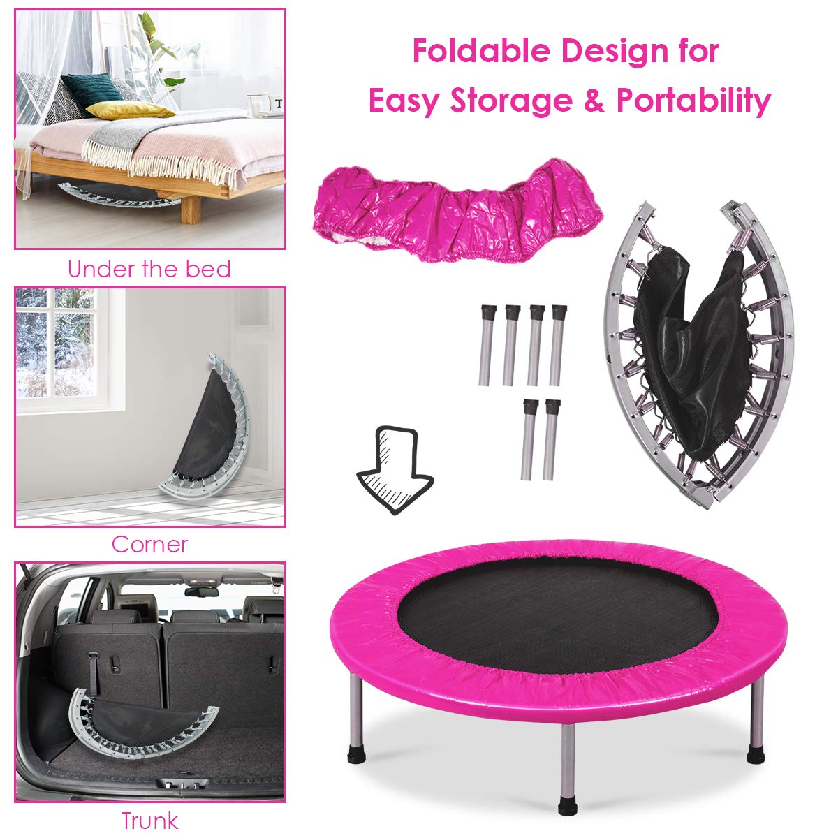 COSTWAY 38" Foldable Mini Fitness Trampoline with Carry Bag — Max 150 kg