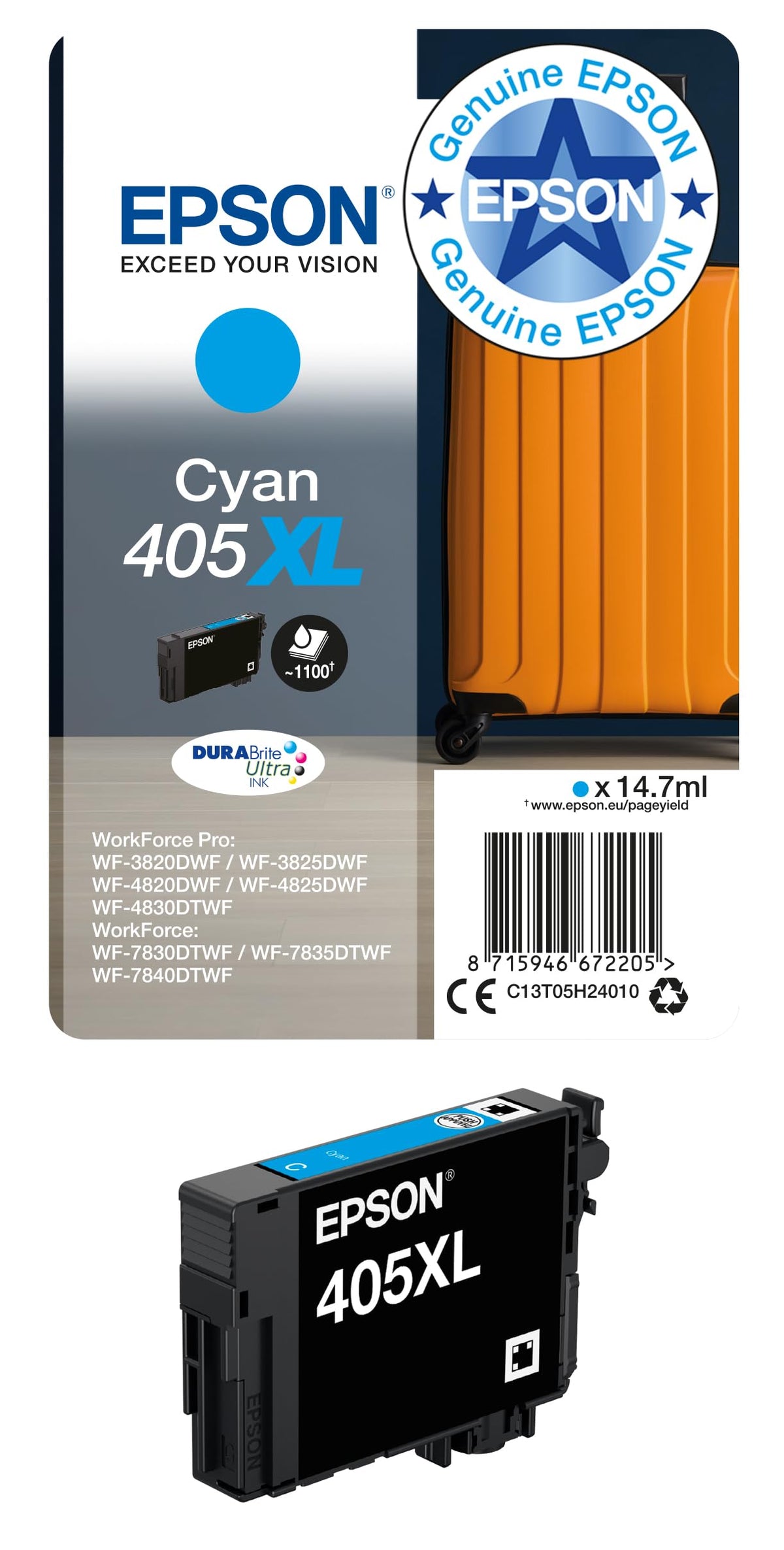 Epson 405 Suitcase Genuine Multipack, 4-colours Ink Cartridges, DURABrite Ultra Ink