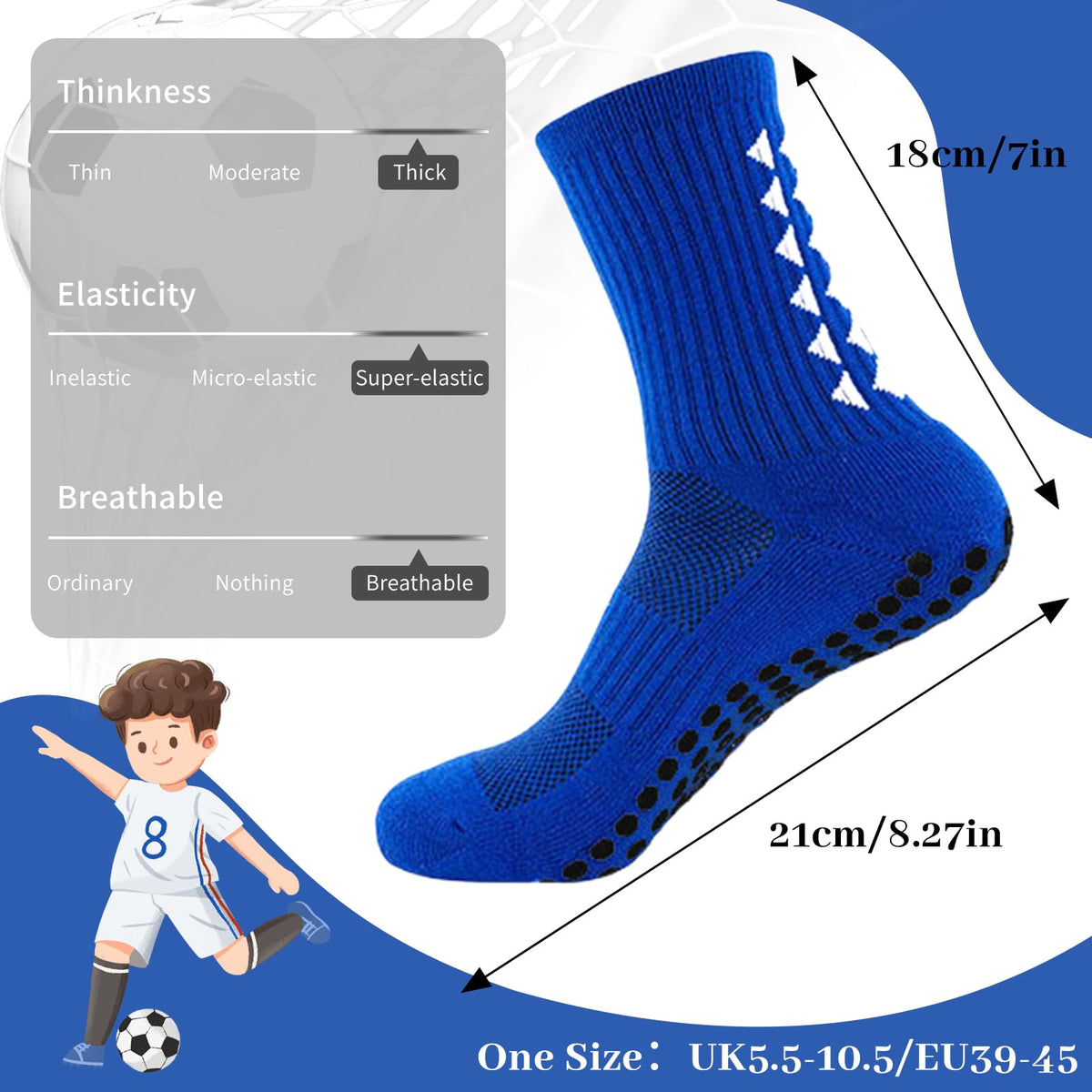 3 Pairs Breathable Kids Grip Socks, Sweat-Absorbent Boys Socks, Grip Socks Football Kids for Running Hockey Football