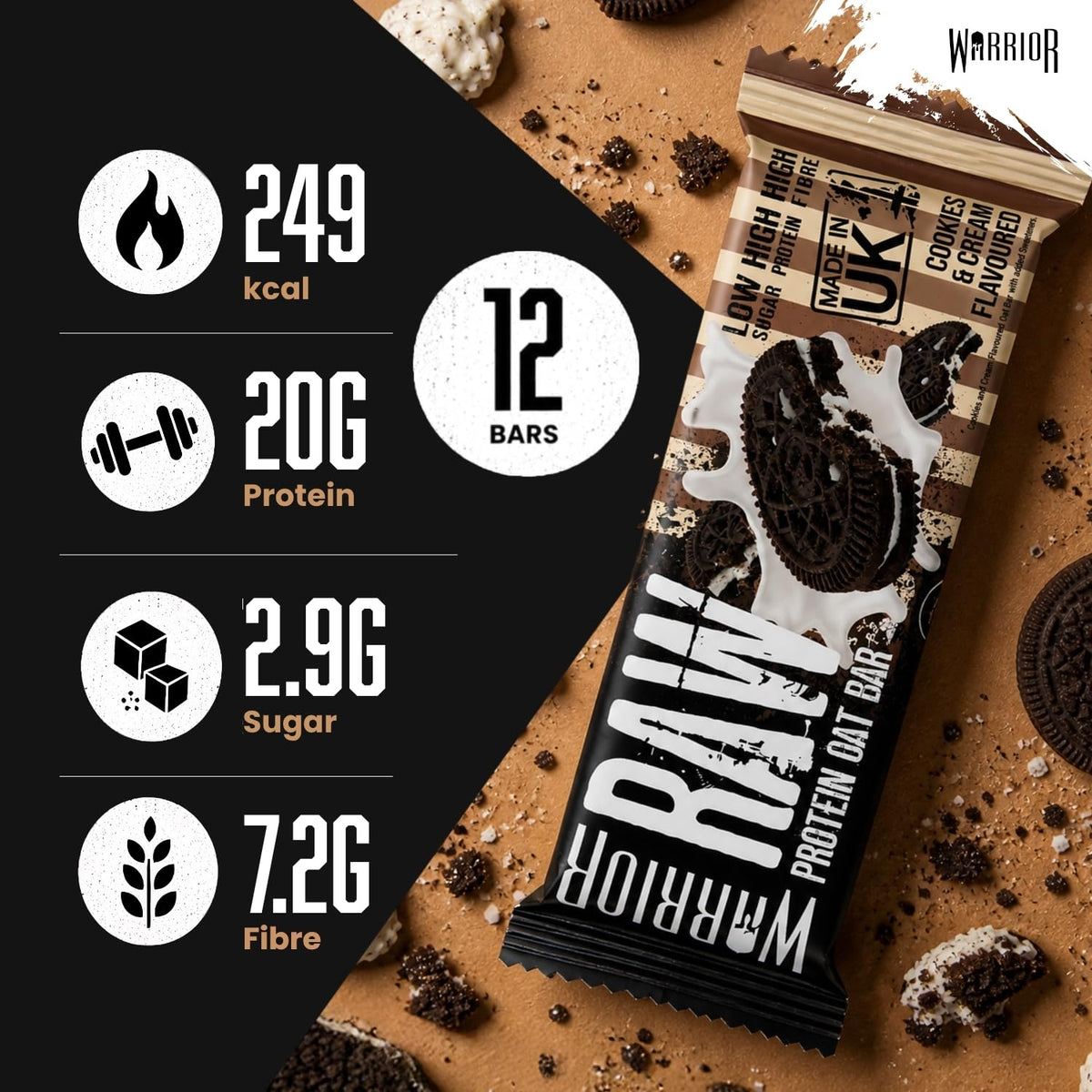 Warrior RAW Protein Bars 12 x 75g High Protein Oat Flapjack Snack