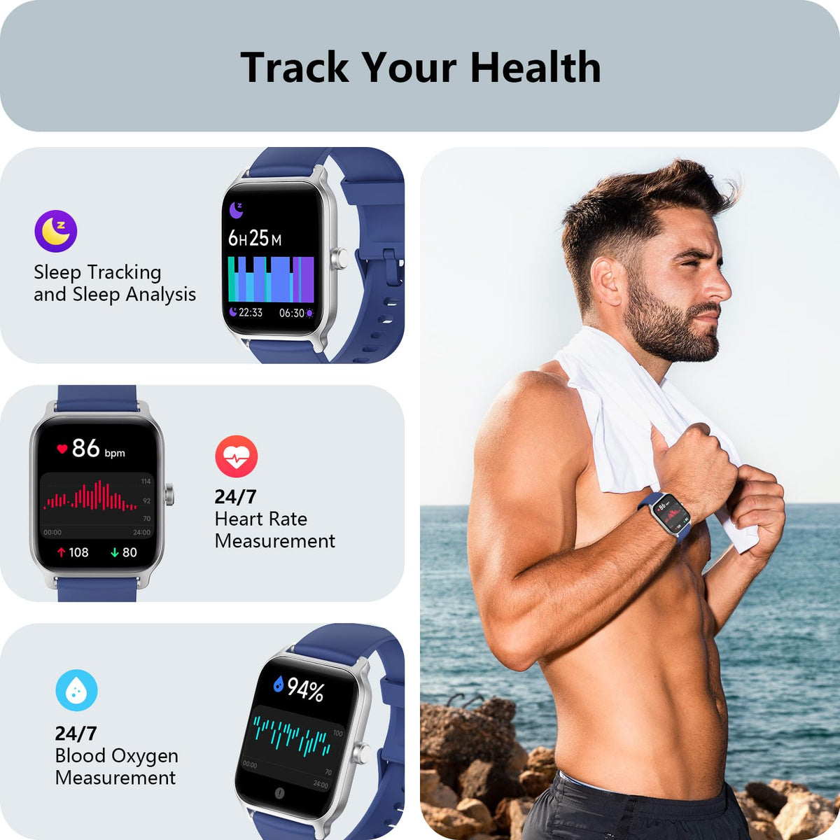 Smart Watch for Women, Answer/Make Calls, Alexa Built-in, [1.8"HD Screen] Smart Watches for Women iPhone/Samsung/Android, Fitness Watch with Heart Rate Sleep SpO2 Monitor,IP68 Waterproof, 100+ Sports