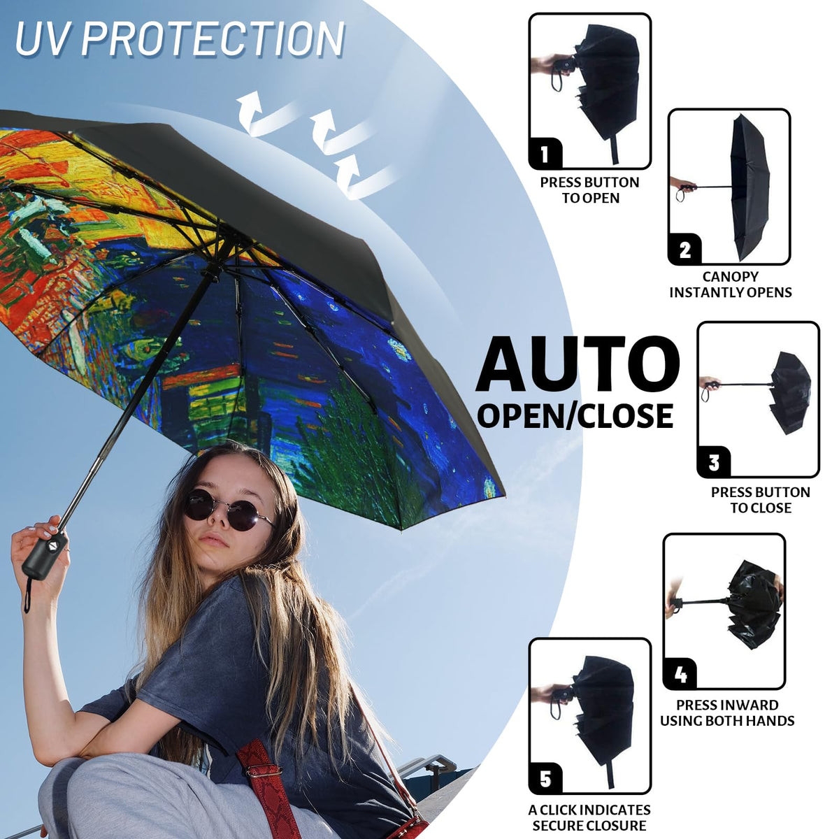 SY COMPACT Travel Umbrella Windproof Automatic Unbreakable UV Protection