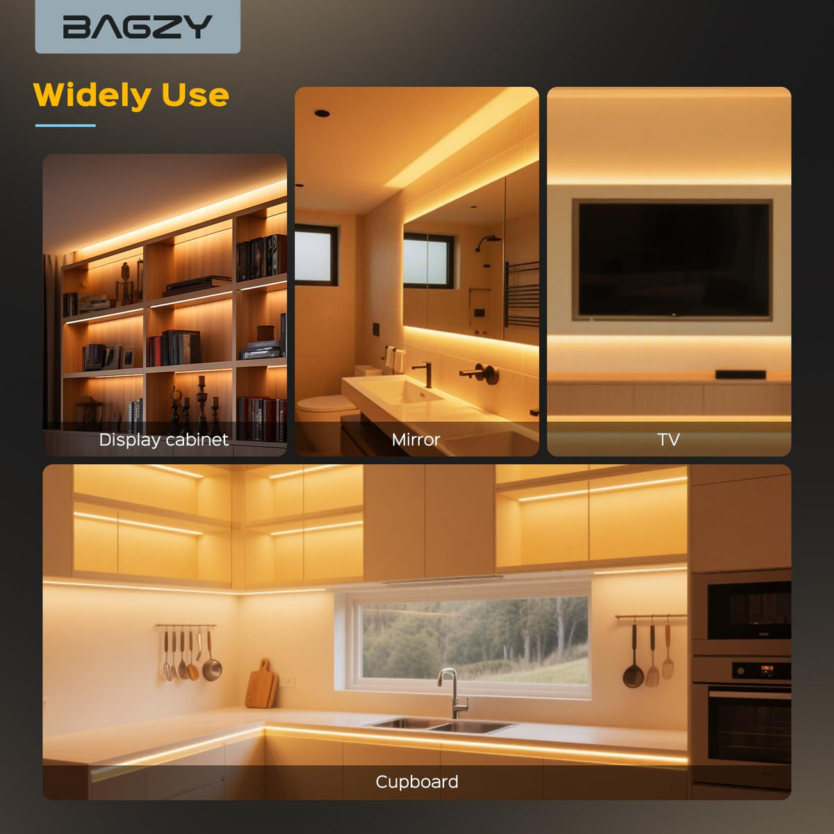 BAGZY Battery LED Strip Light COB 2M 5V Battery Powered LED Strip Tape Lights Cool White 6000K Self Adhesive Flexible Uniform Dotless Cuttable 320LEDs/M for Kitchen Mirror Bedroom Cabinet Decor