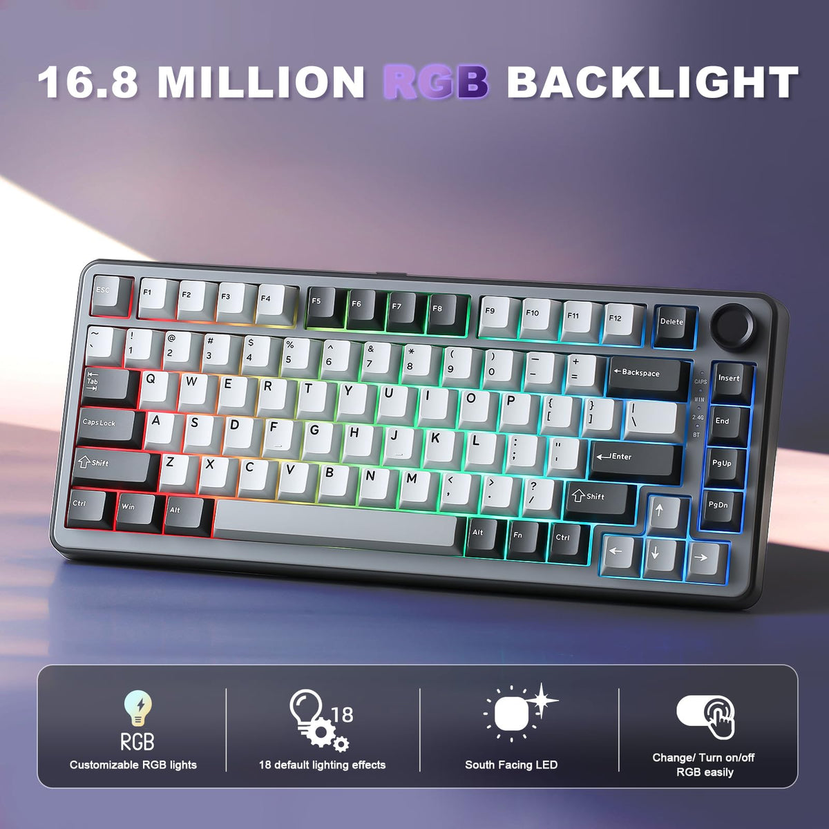 YUNZII B75 PRO 75% Wireless Mechanical Keyboard (Black Heart,Cocoa Switch)