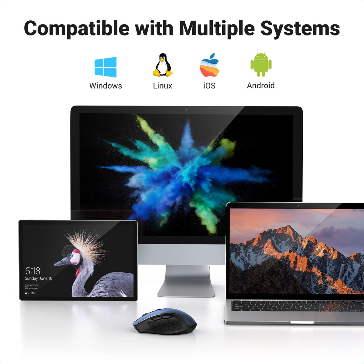 UGREEN Wireless Mouse, 40dB Silent Computer Mouse, Ultra-long Battery Life