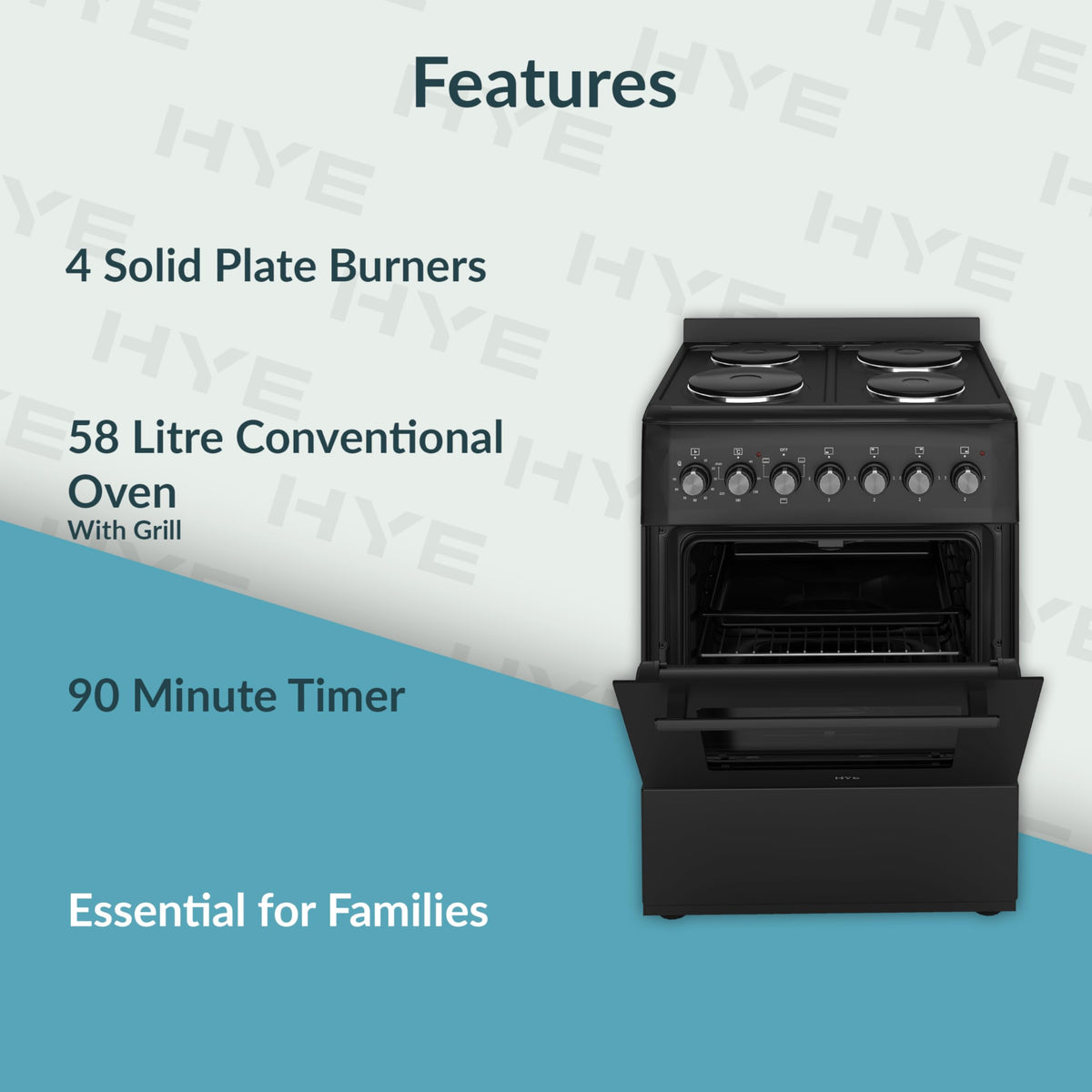 HYE 60cm Freestanding Cooker - Electric Cooker with Kitchen Stove, White