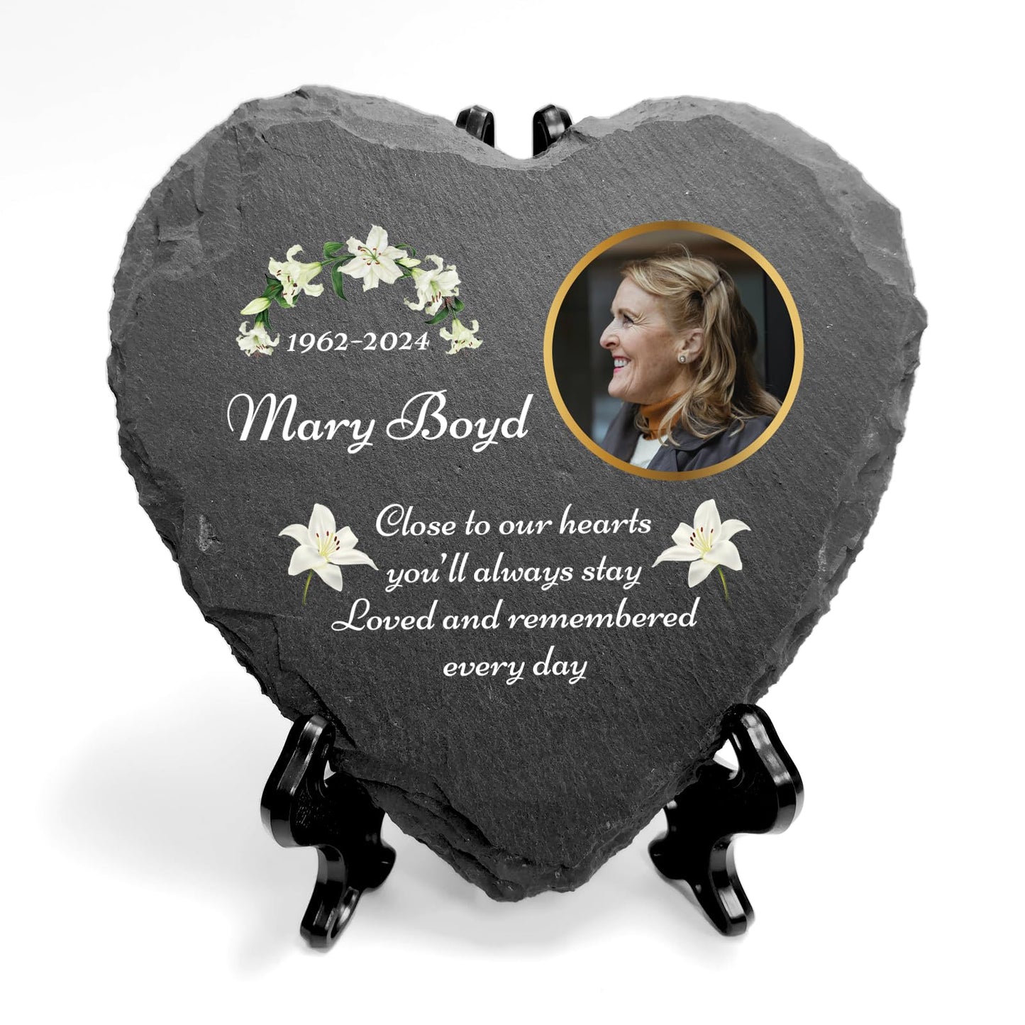 You Personalise Personalised UV Printed Photo Memorial Slate- Custom Message & Photo- Heart Slate, Optional Display Stand- Outdoor & Indoor Use- 100 x 100 mm