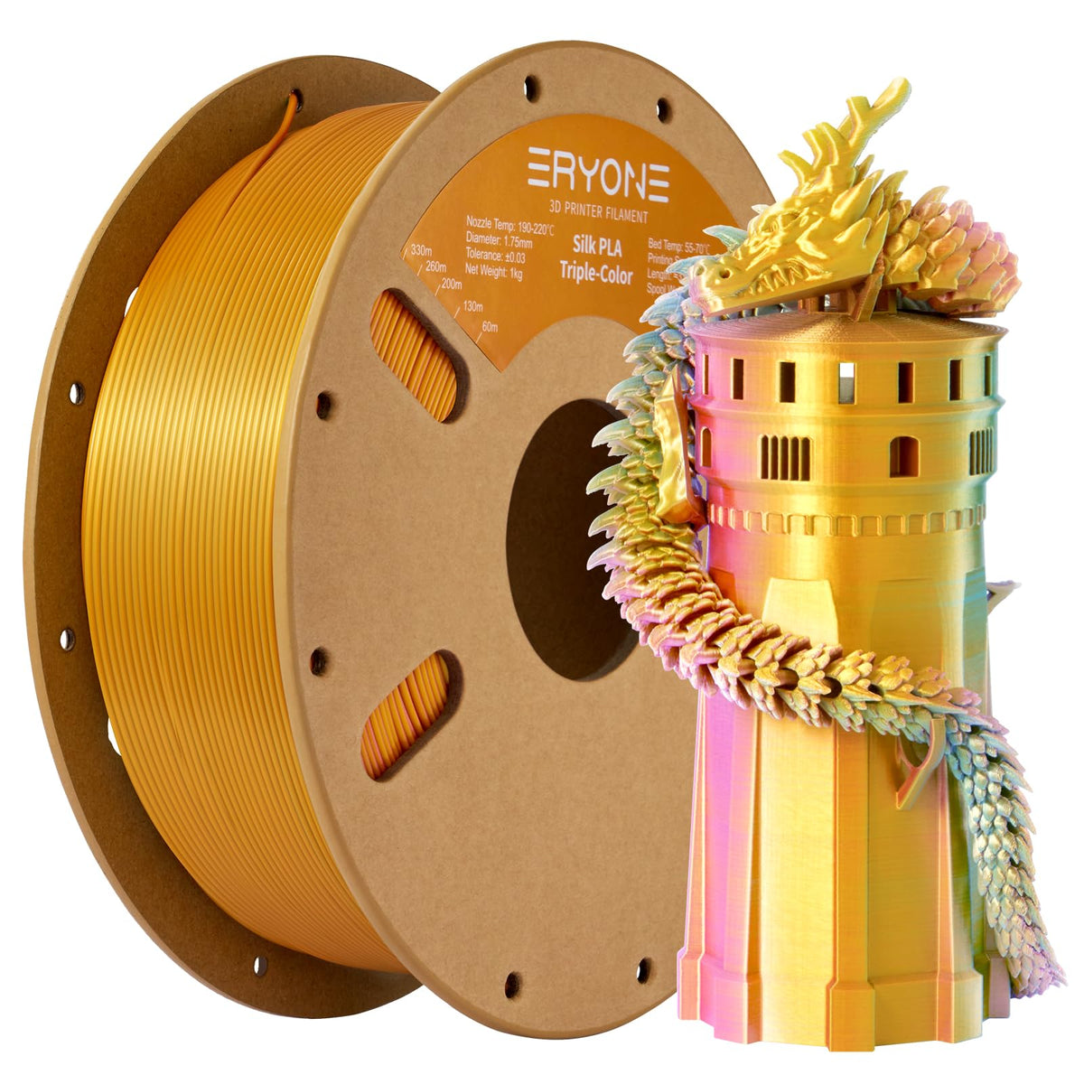 ERYONE Silk PLA Filament 1.75mm,3D Printer Filament PLA,Shiny Glossy PLA Filament,+/-0.03mm,1kg(2.2lbs)/Spool,Silk Liquid Gold