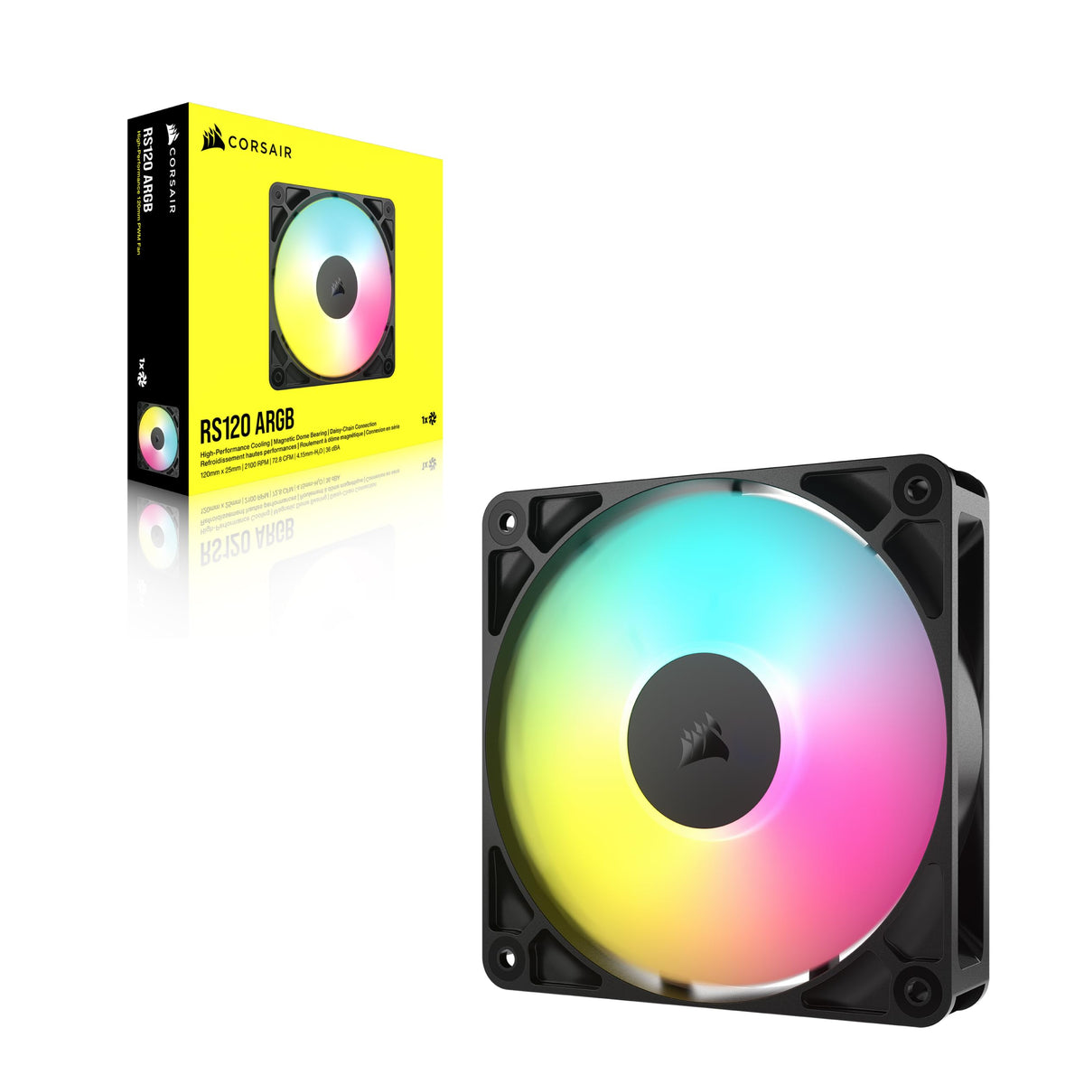 CORSAIR RS120 ARGB 120mm PWM Fans – Daisy-Chain Connection – Low-Noise – Magnetic Dome Bearing – Triple Pack – White