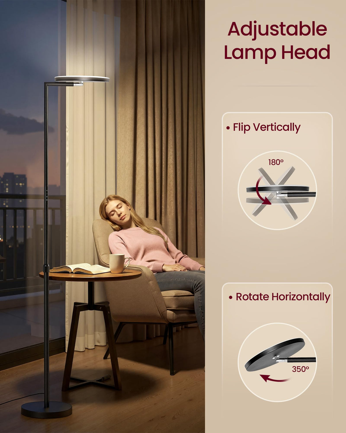 VASAGLE LUSIA LED Floor Lamp, Uplighter, Reading Light, 38.5x23.5x176cm