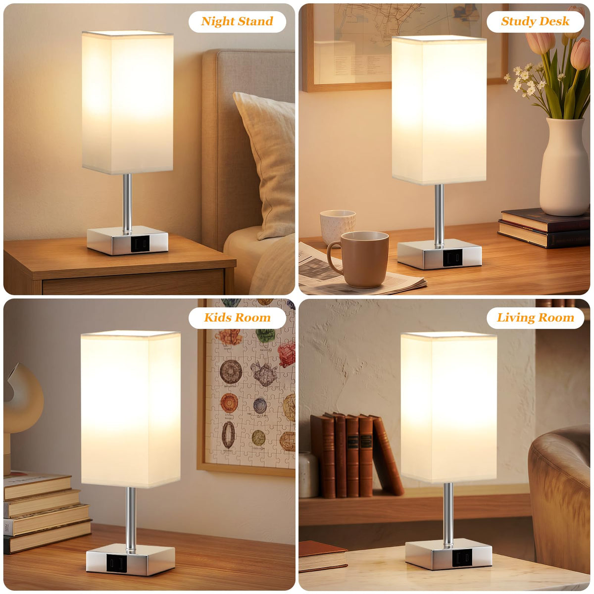 Pink Touch Lamp, Bed Lamp with Dual USB Charging Ports, Pink-Base (Bulb Included)