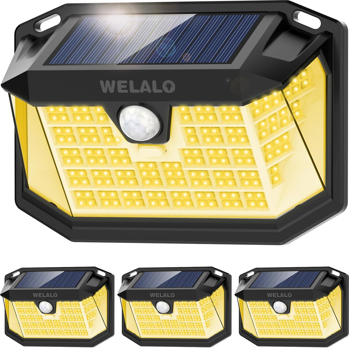 WELALO Solar Security Lights, 188 LED Solar Motion Sensor Lights, IP65 Waterproof Solar Lights Outdoor Garden, 3 Modes PIR Solar Powered Wall Lights for Outside Garden Fence Door Yard (4 Pack)