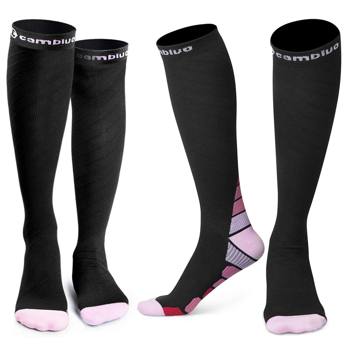 CAMBIVO Compression Socks for Women & Men 2 Pairs, Travel Flight Socks