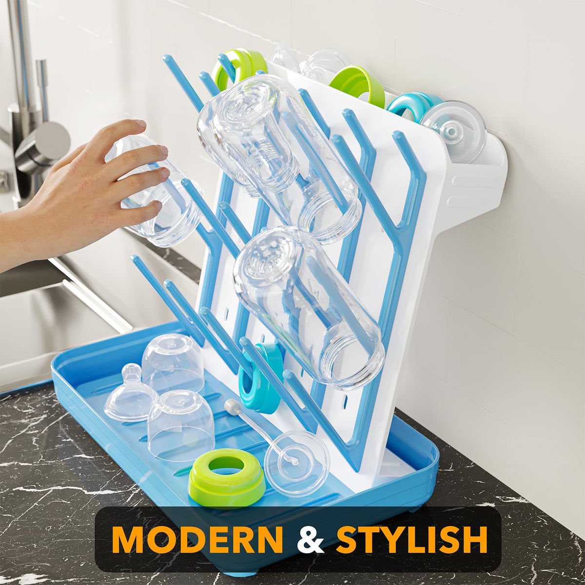SpaceAid Baby Bottle Drying Rack with 20 Hooks, White and Gray