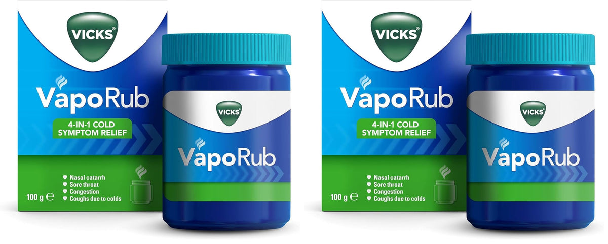 Vicks VapoRub 100 gr, Relief Of Cough Cold & Flu Like Symptoms, Relieves 4 Cold Symptoms: Nasal Catarrh, Nasal Congestion, Cough & Sore Throat, Helps You Sleep For Adults & Kids