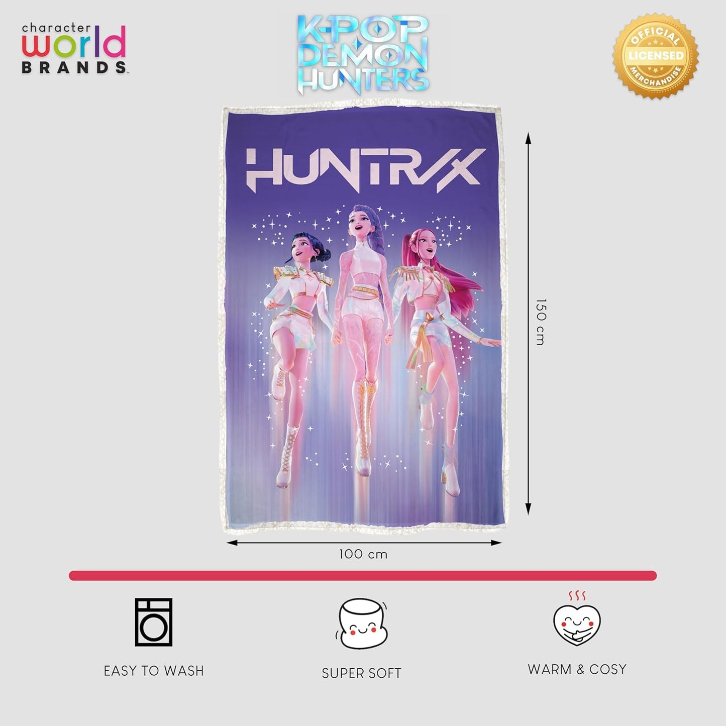 K Pop Demon Hunters Officially Licenced Fleece Blanket | Super Soft Warm Fleece With Sherpa Back | Purple Celestial Design | Perfect For Home, Sleepovers & Camping | 120 x 150 cm
