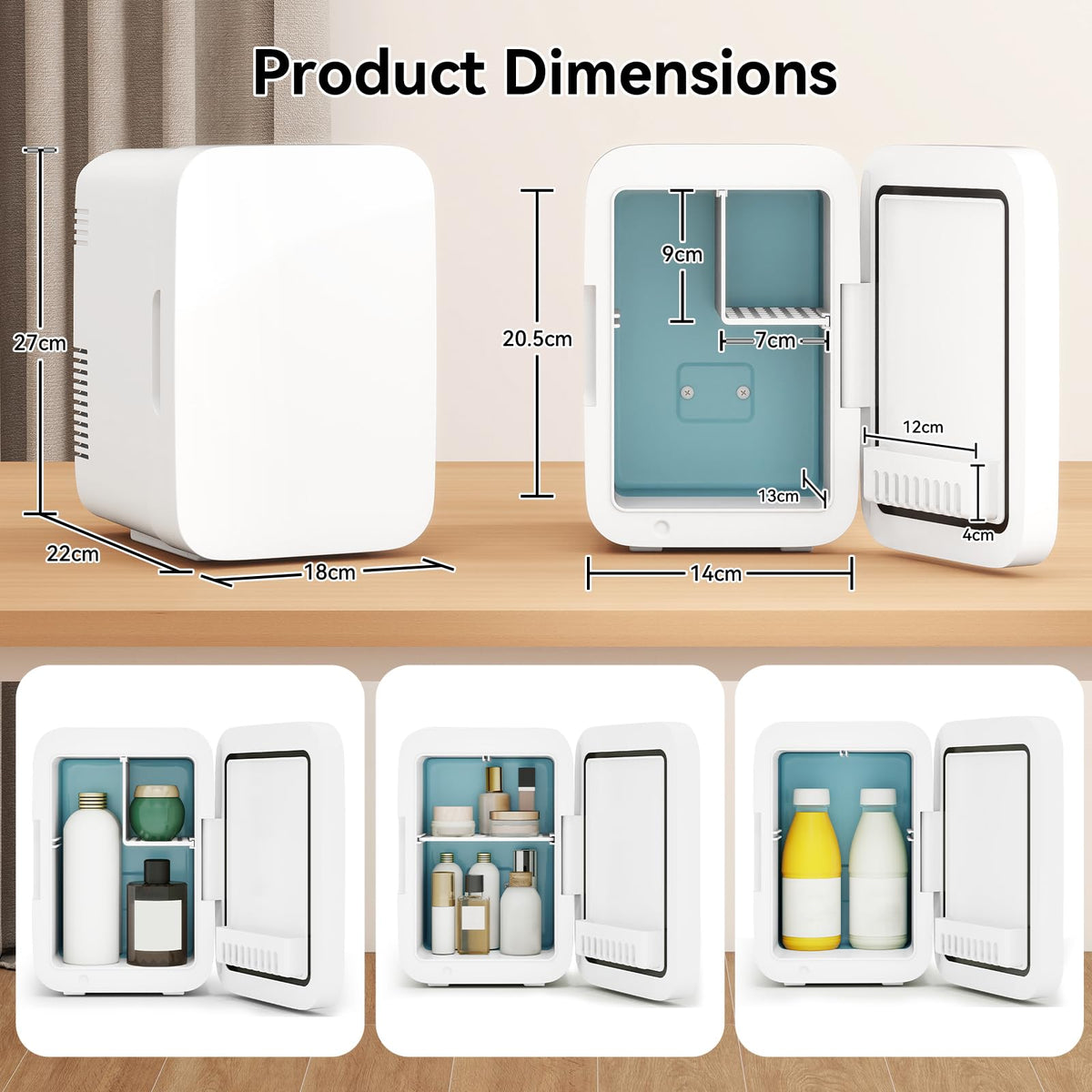 ARTETHYS Mini Fridge for Bedrooms, 10L Small Car Fridge, White