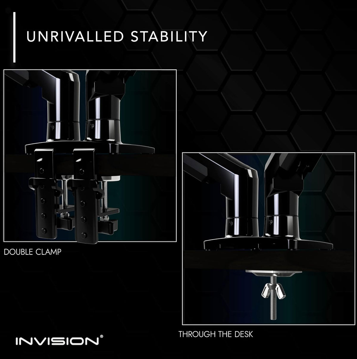 Invision Monitor Arm Desk Mount for 19-32 Inch Screens - VESA 75/100mm Desk Clamp Stand - Tool Free Height Adjustment with Tilt Swivel Rotate - Increased Load Capacity from 2-9kg MX400 Dual Arm