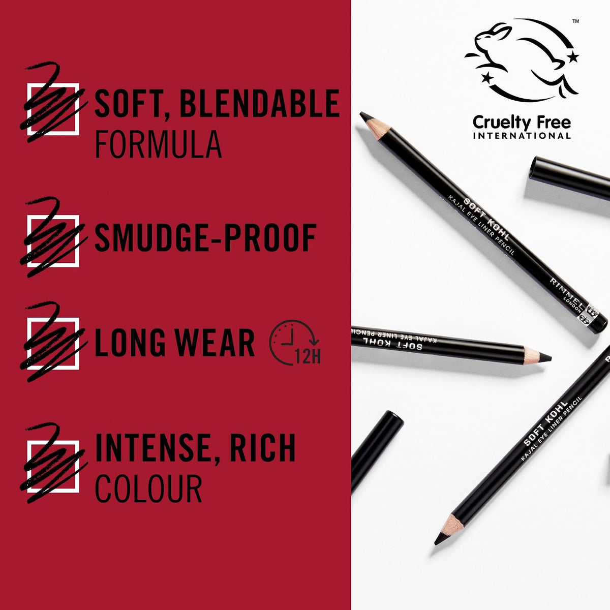 Rimmel Soft Kohl Kajal Professional Eyeliner Pencil Bundle, Intense Long-Lasting Colour, Up to 12 Hours Wear, Smudge Proof, Pack of 3, Jet Black