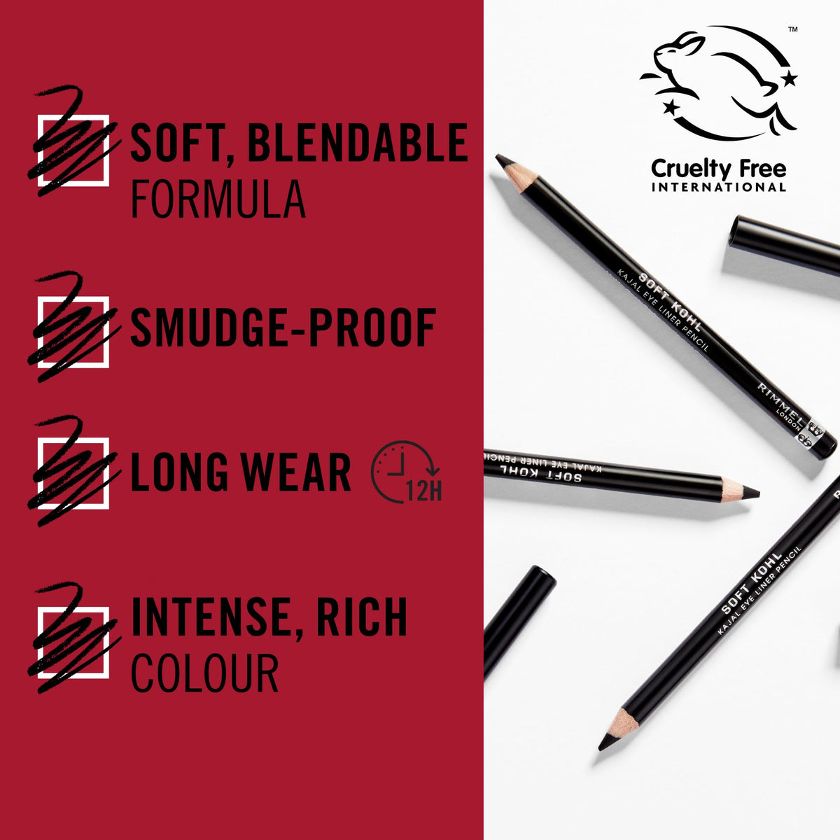 Rimmel Soft Kohl Kajal Professional Eyeliner Pencil Bundle, Intense Long-Lasting Colour, Up to 12 Hours Wear, Smudge Proof, Pack of 3, Jet Black