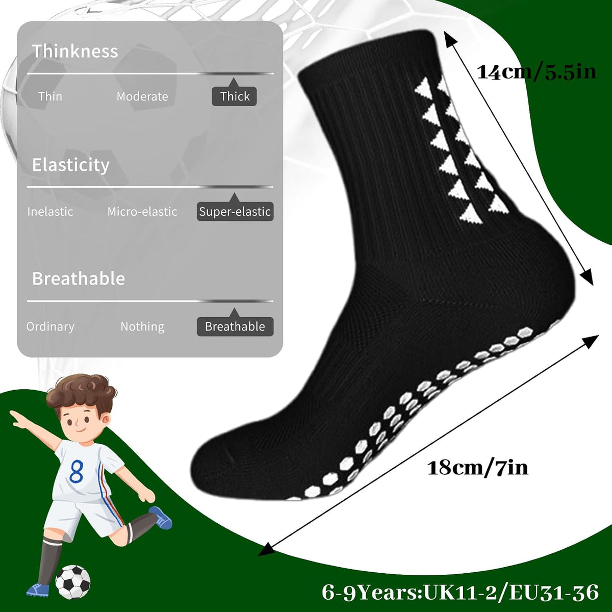 3 Pairs Breathable Kids Grip Socks, Sweat-Absorbent Boys Socks, Grip Socks Football Kids for Running Hockey Football