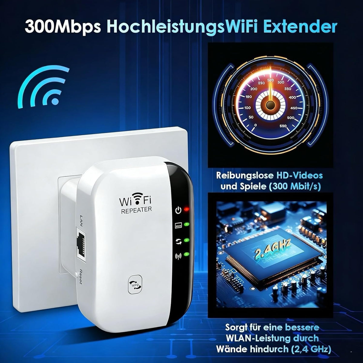 WiFi Extender Booster WiFi Repeater, Wireless Signal Booster for Home - Covers 3950 Sq.ft & 45 Devices, Internet Booster with Ethernet Port UK Plug