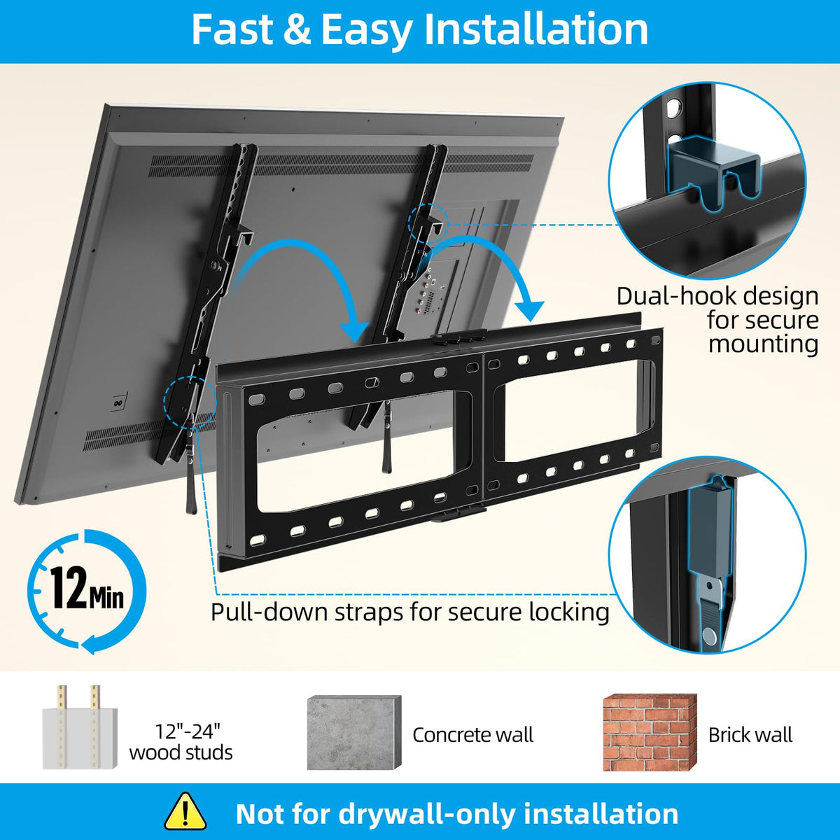 HOME VISION Heavy Duty Fixed TV Wall Bracket for 32-86 Inch Flat Screens