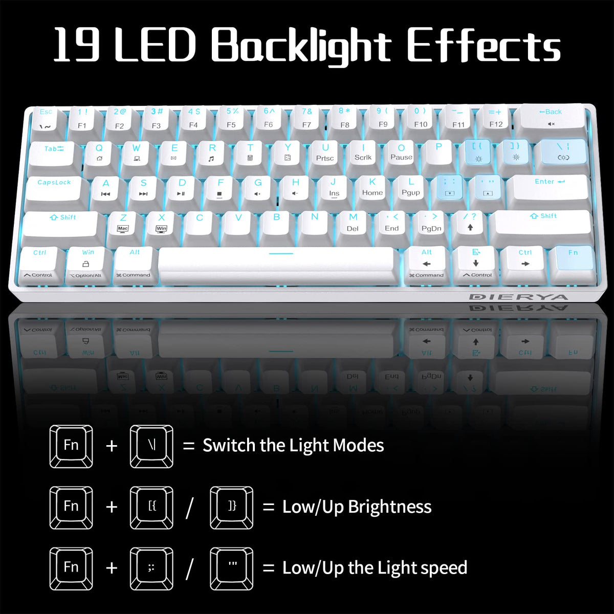 Dierya DK61SE 60% Gaming Keyboard, Wired, US QWERTY, Brown Switches, Black