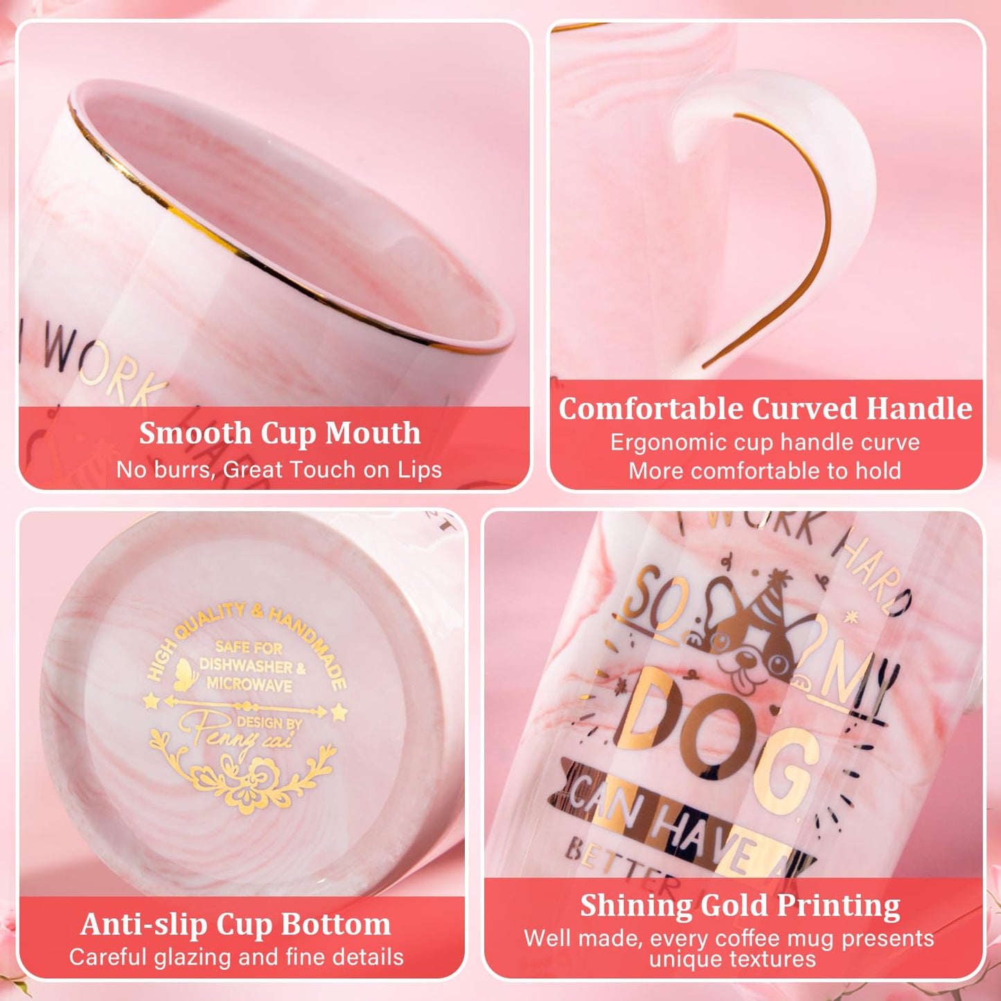 Unique Teacher Appreciation Gifts for Women - Best Teacher Gifts for Teachers, 14oz Pink Marble Ceramic Coffee Mug Printed with Gold, Retirement Birthday Graduation Ideas, End of The Year, Gift Boxed