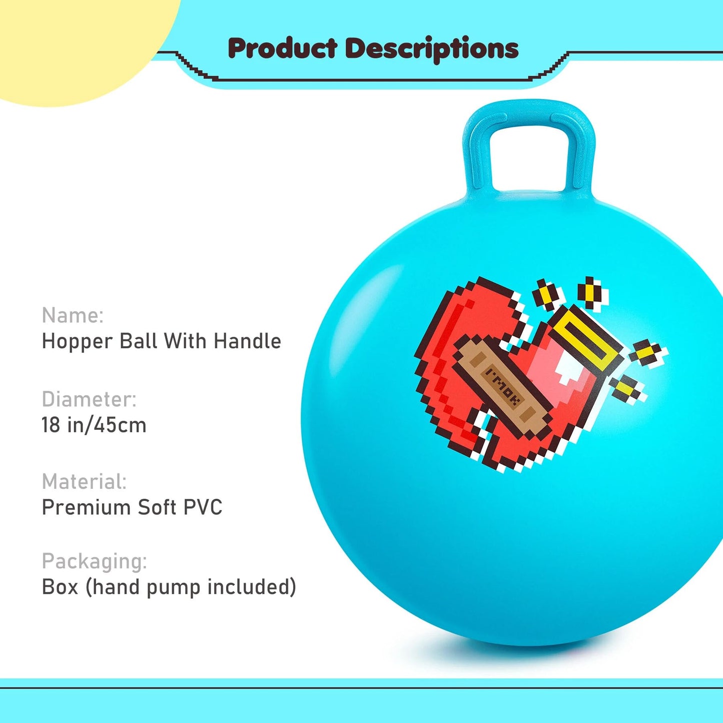 Vastoy 20 Inch Space Hopper Ball for Kids 6-9 Years - Anti-Slip Space Hopper with Hand Pump, Bouncy Inflatable Ride On Toy for Indoor Outdoor Fun, for Children (Blue Eyes)