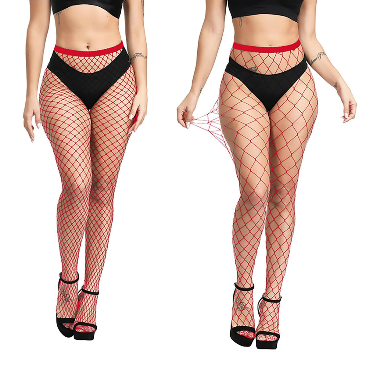 E-Laurels Womens Fishnet Tights Stockings Black Pantyhose Fish Net Plus Size