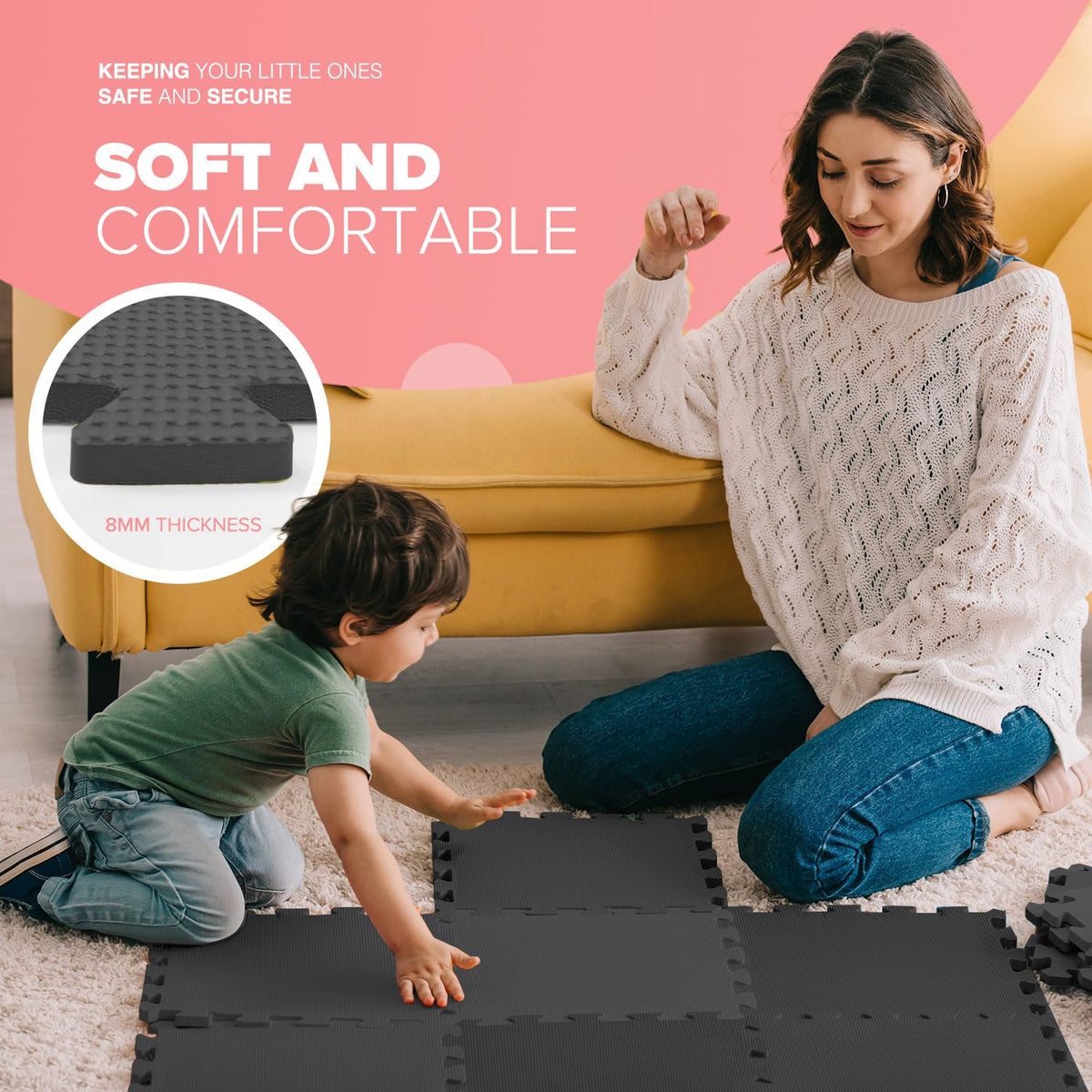 kidoola Foam Baby Play Mat (29x29cm) – Thick & Soft EVA Foam Interlocking Floor Tile Matting for Children – Large Multi Colour, Safe & Comfortable 7mm Thick Play Flooring (9pc)